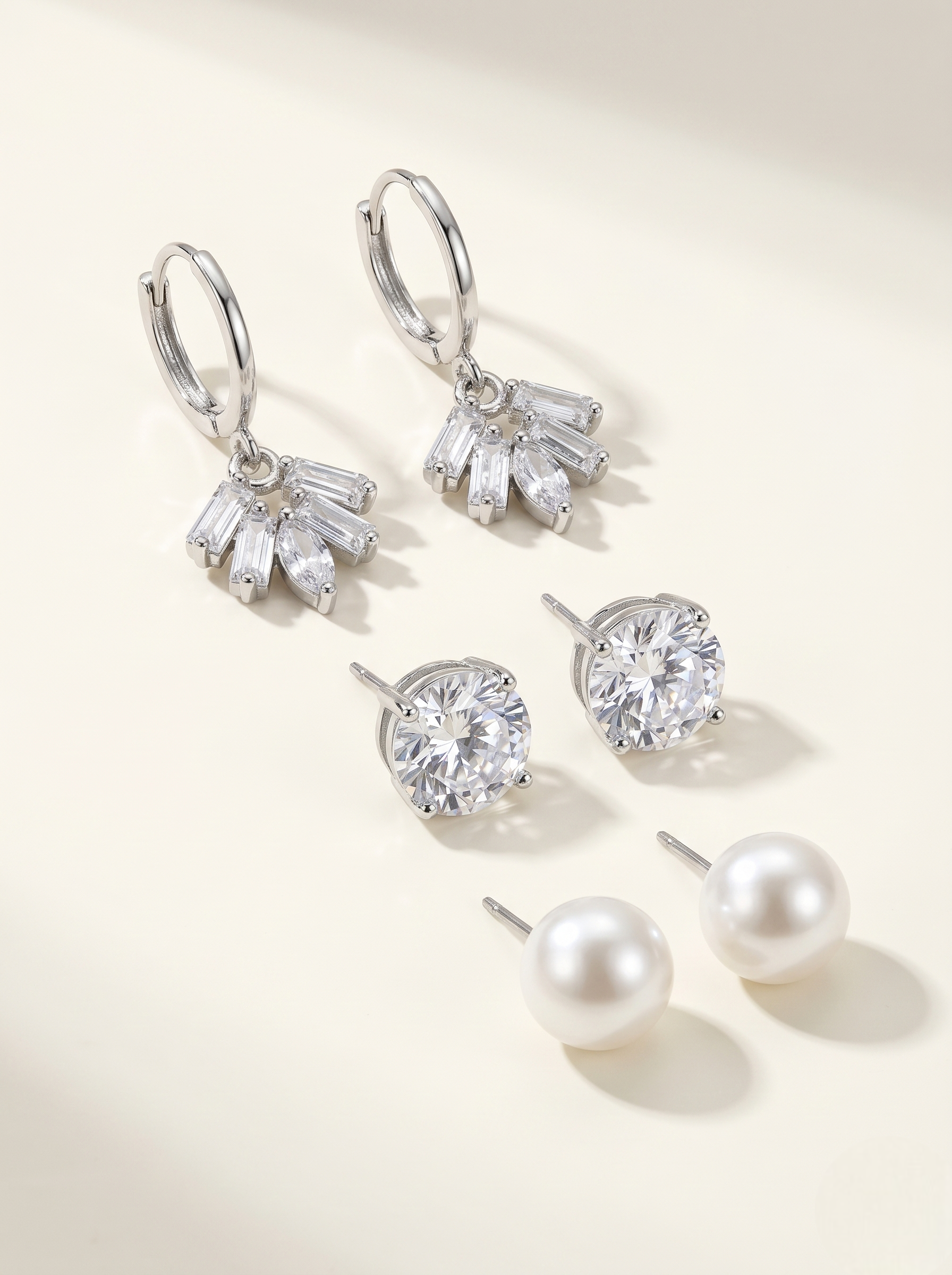 3-Pair Classic Pearl Earrings 