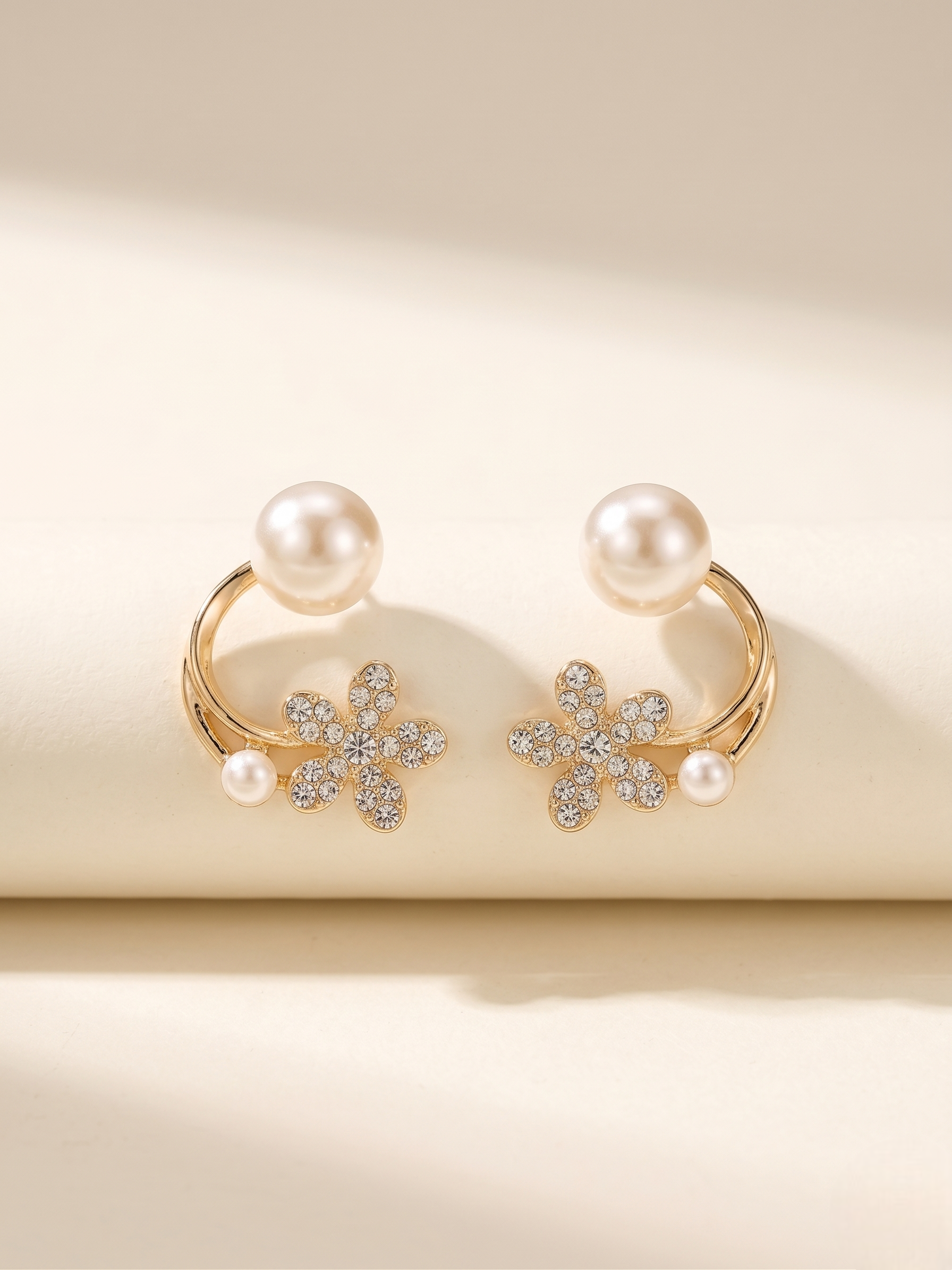 Daisy Pearl Crystal Cuff Earrings