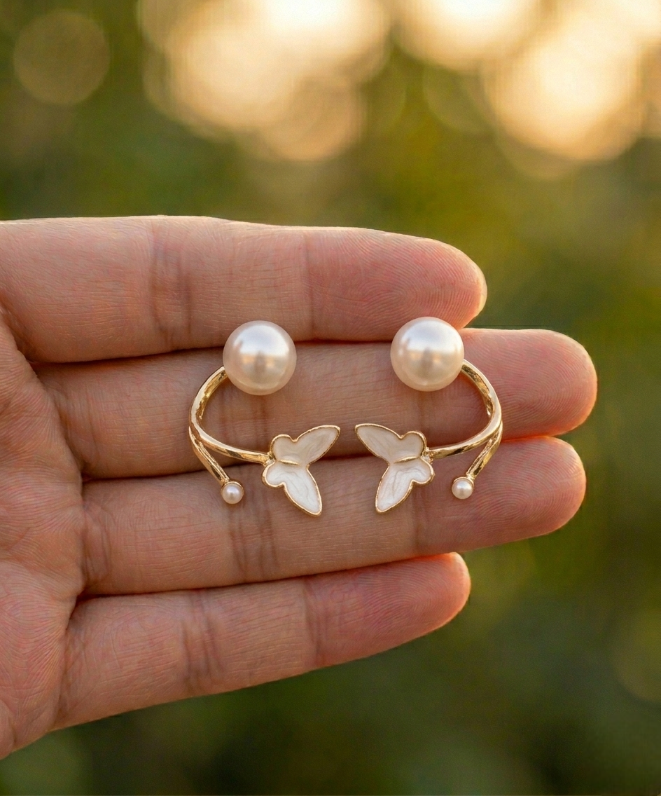 Butterfly Pearl Cuff Earrings