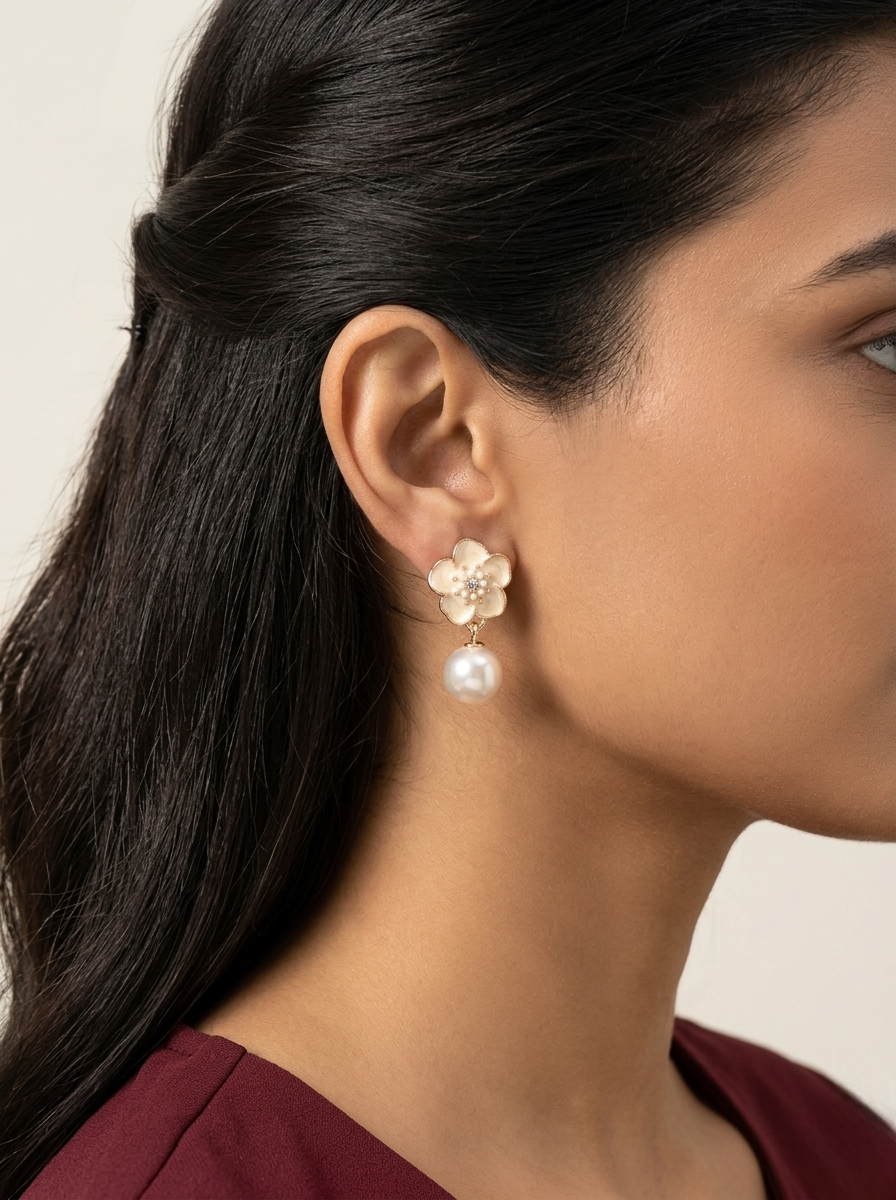 Moonflower Pearl Charm Earrings