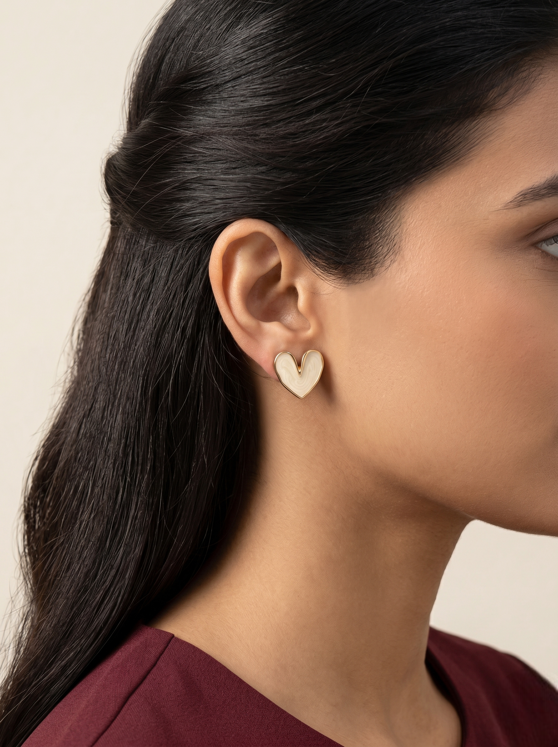 Ivory Heart Gold-Tone Stud Earrings