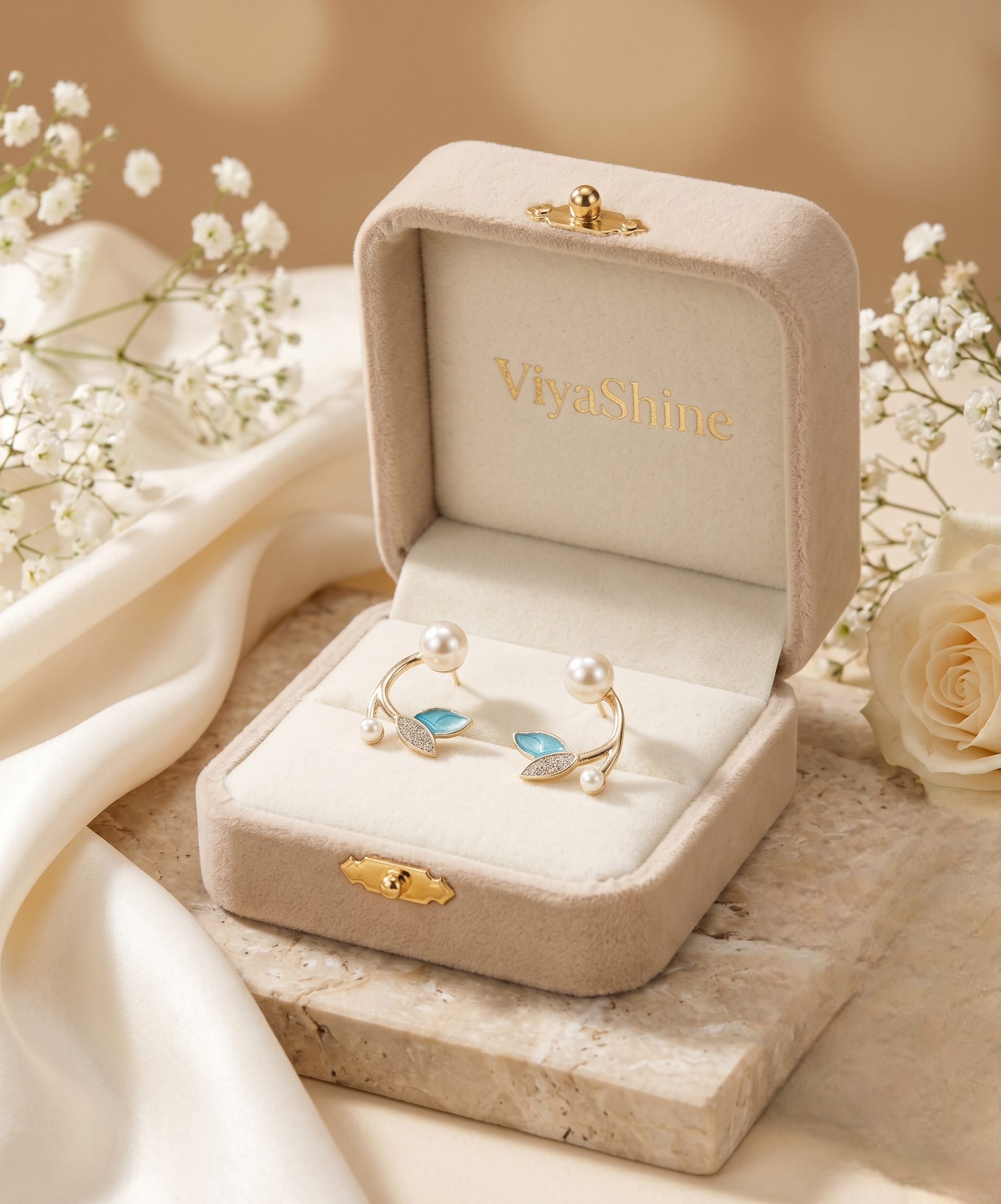 Ocean Pearl Leaf Cuff Earrings