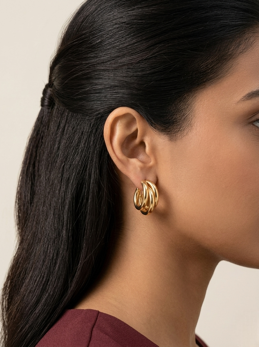 Luxe Triple Hoop Gold Earrings