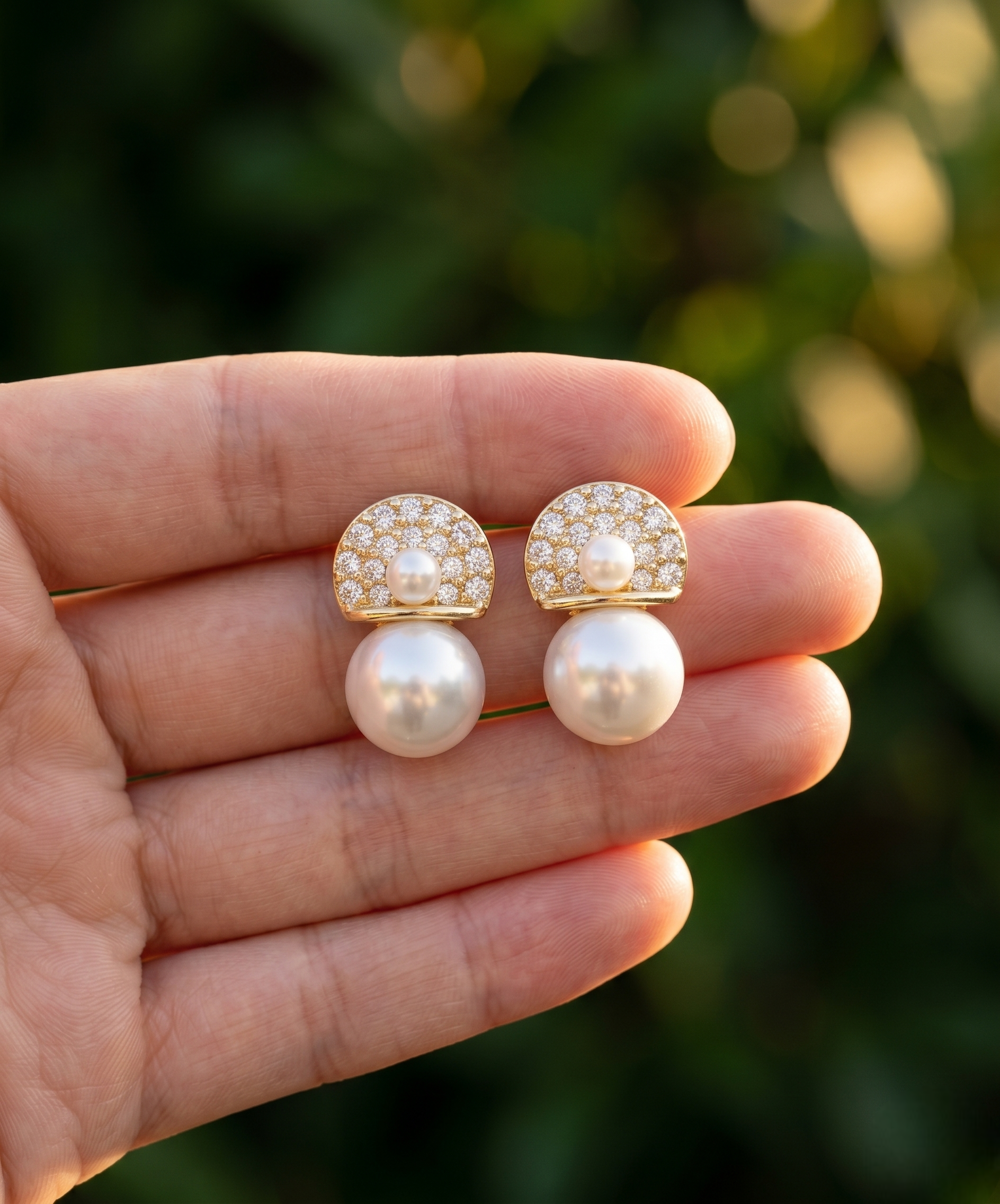 Crystal Half-Moon Pearl Drop Earrings