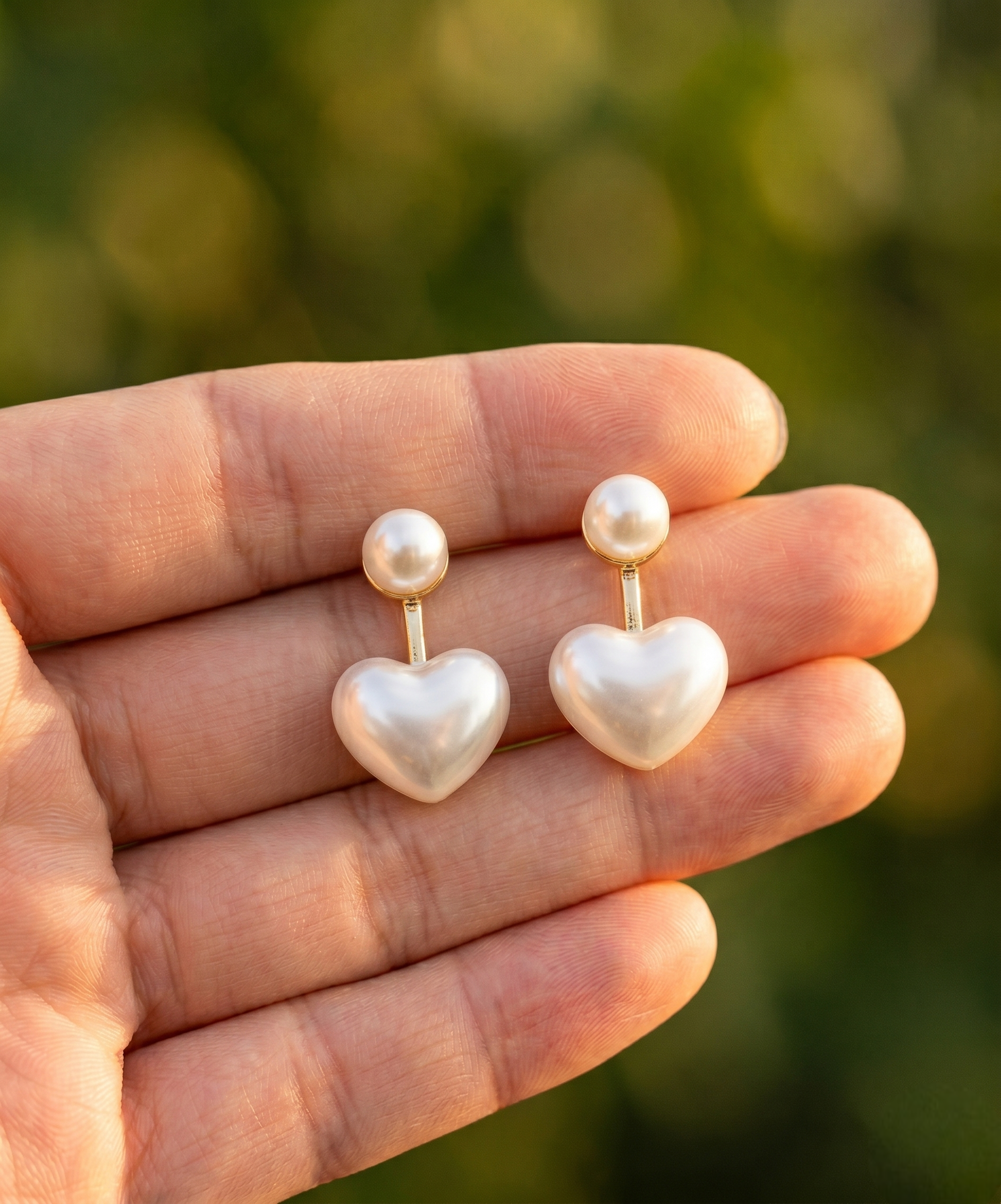 Elegant Pearl Heart Double-Sided Stud Earrings