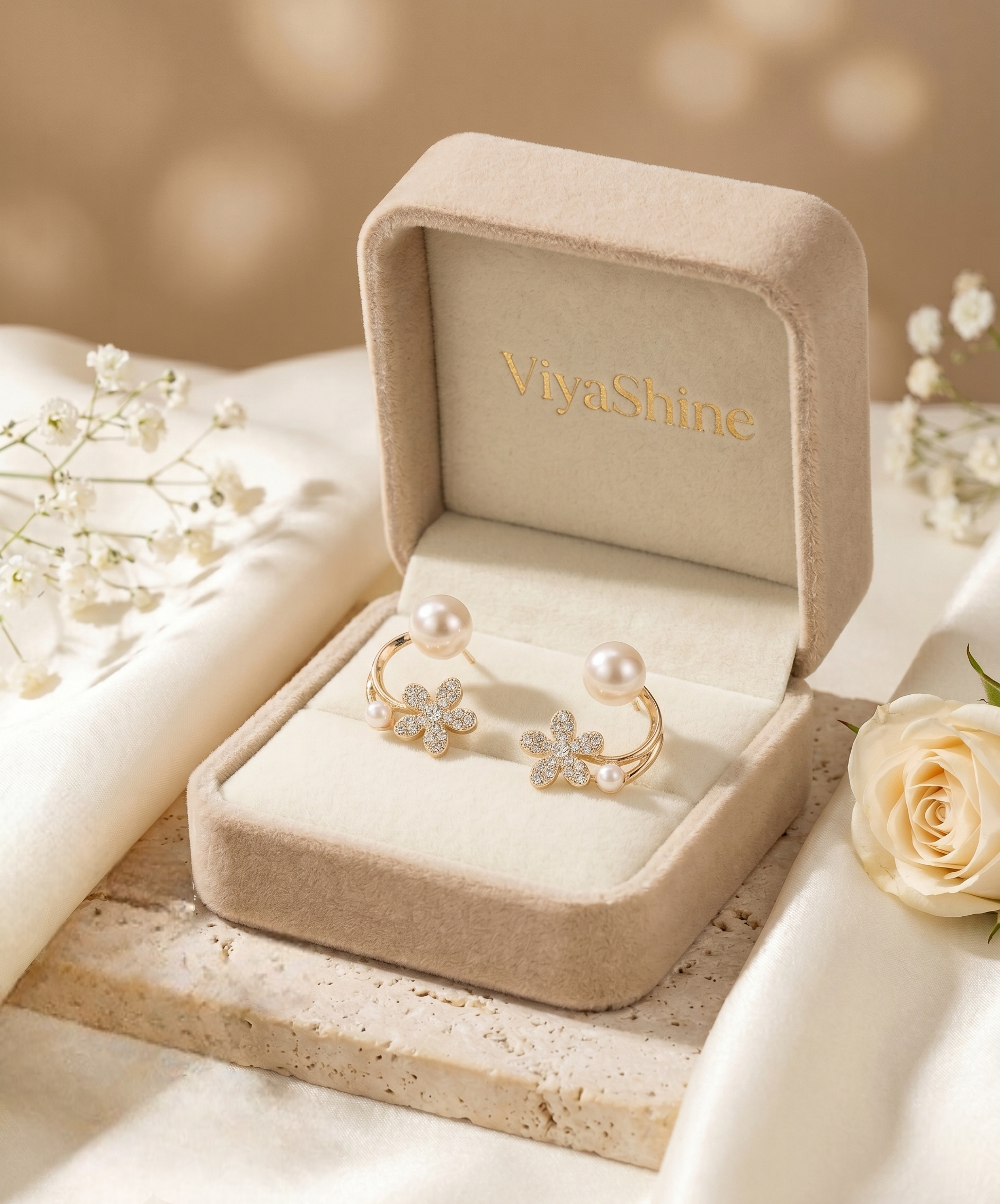 Daisy Pearl Crystal Cuff Earrings