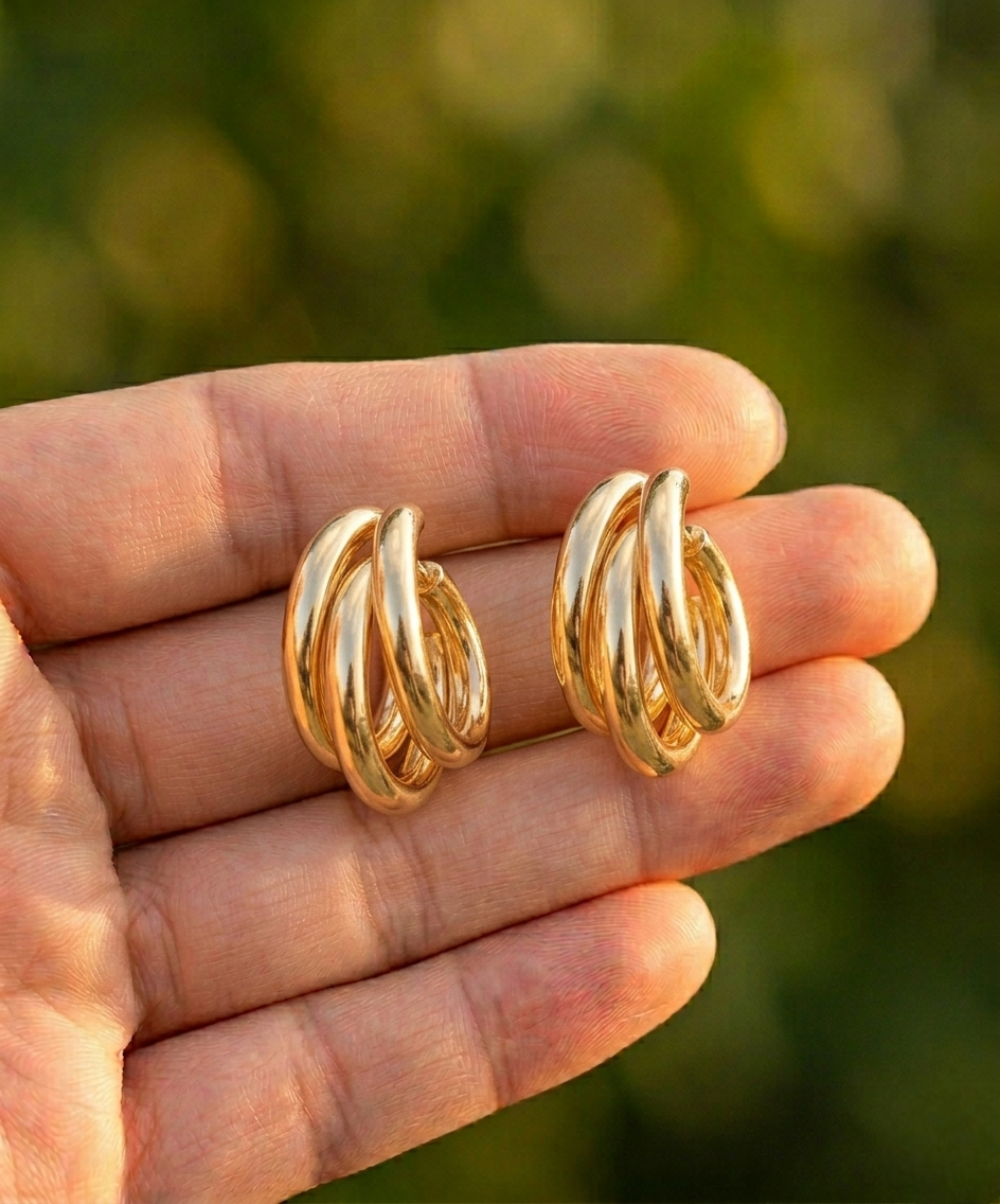 Luxe Triple Hoop Gold Earrings