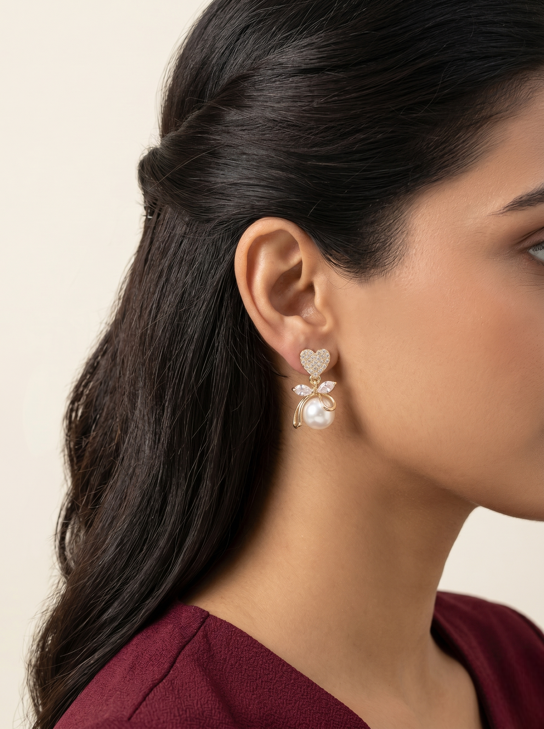 Sweetheart Pearl Bow Drop Earrings