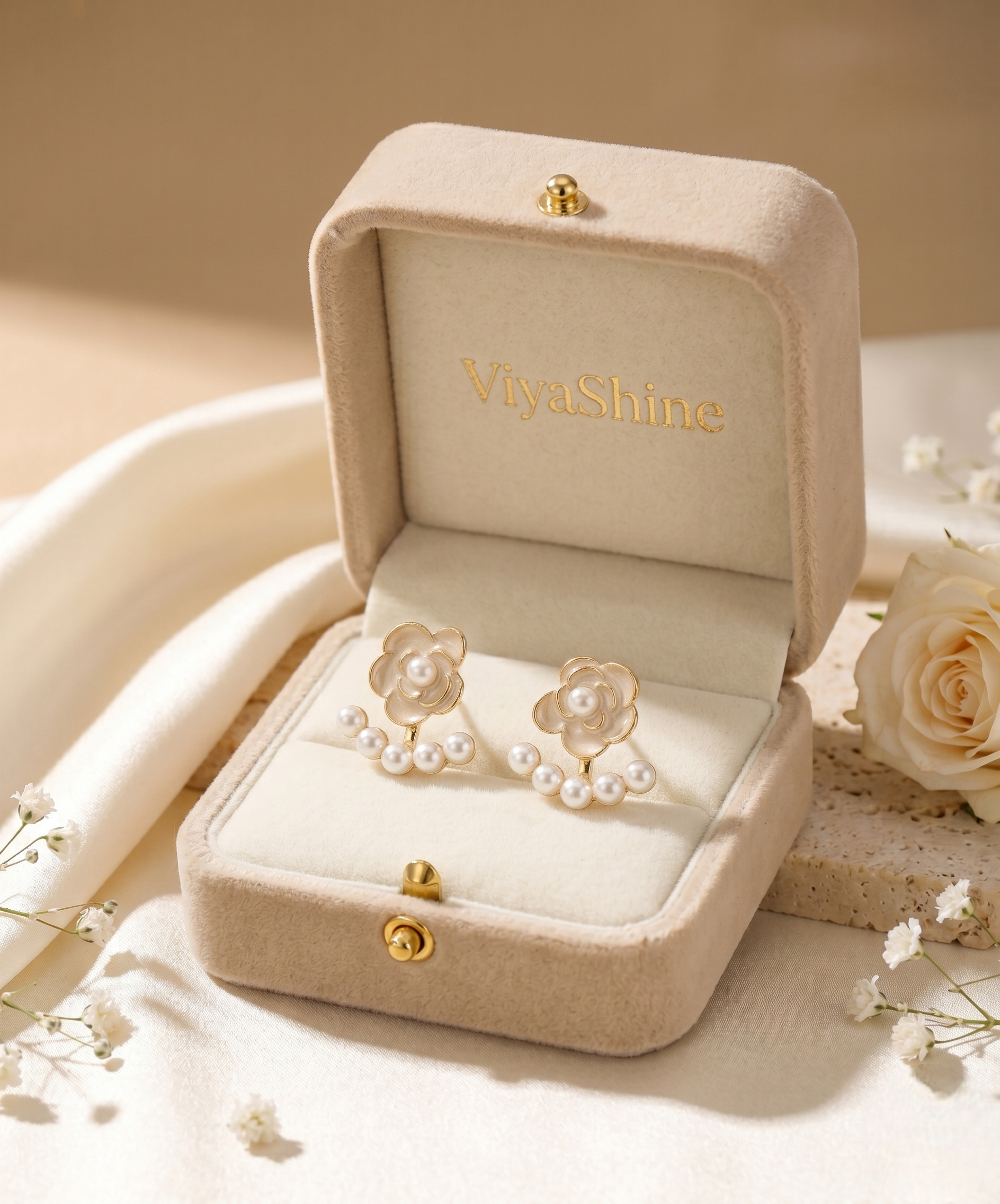 Pearl Blossom Jacket Stud Earrings