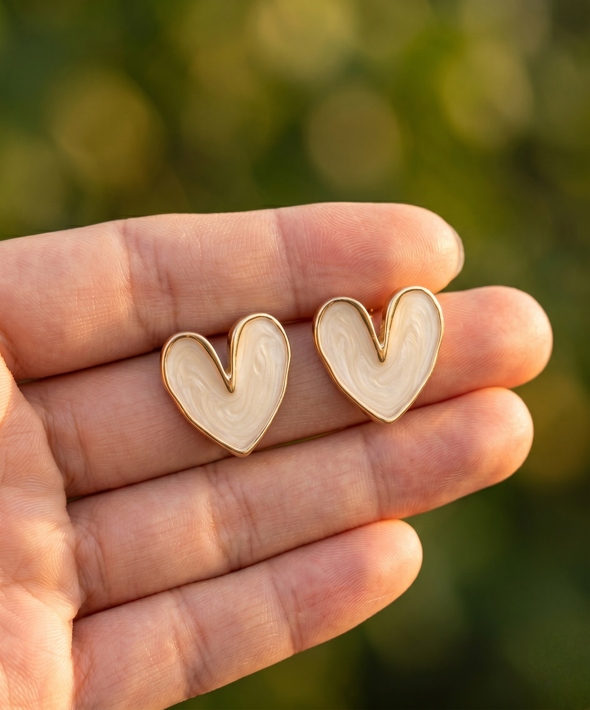 Ivory Heart Gold-Tone Stud Earrings