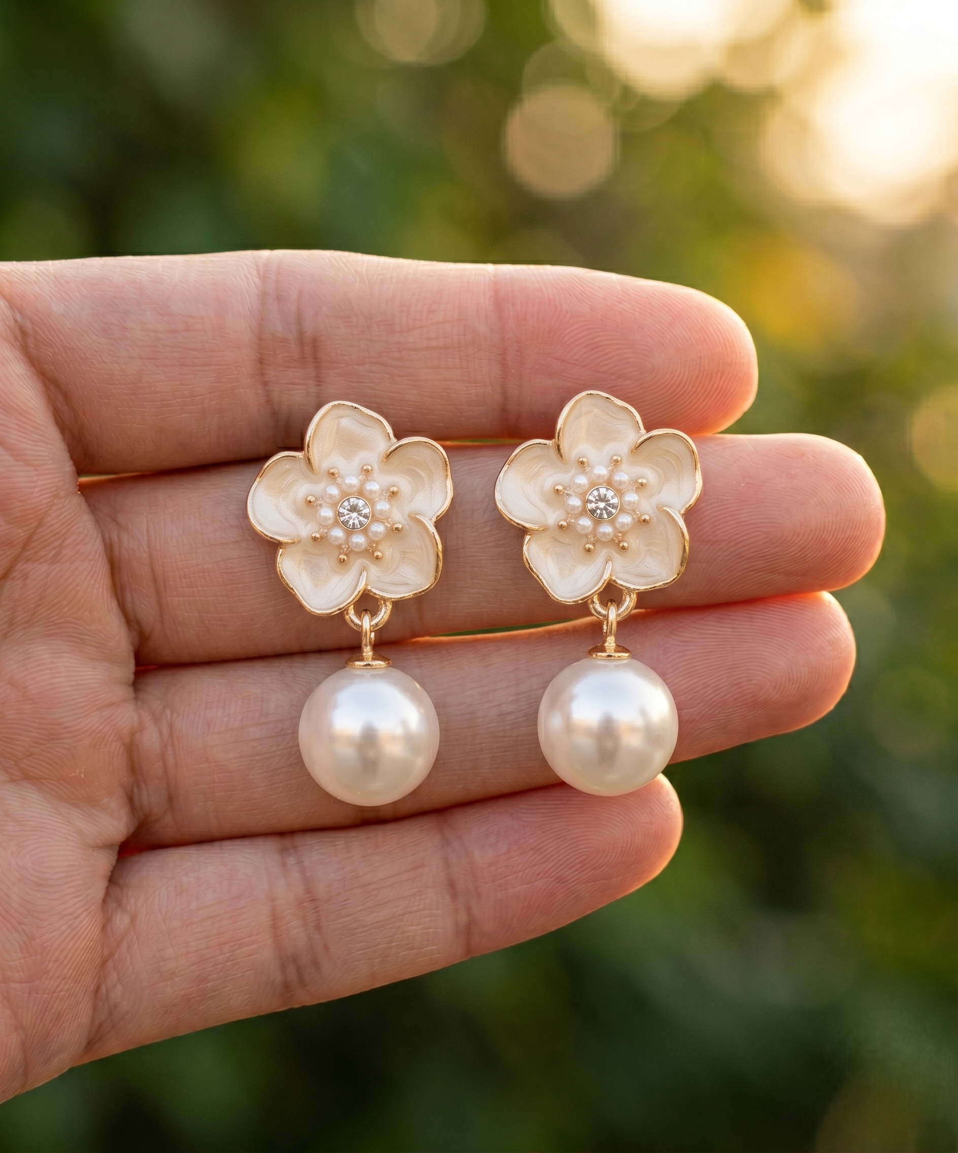 Moonflower Pearl Charm Earrings