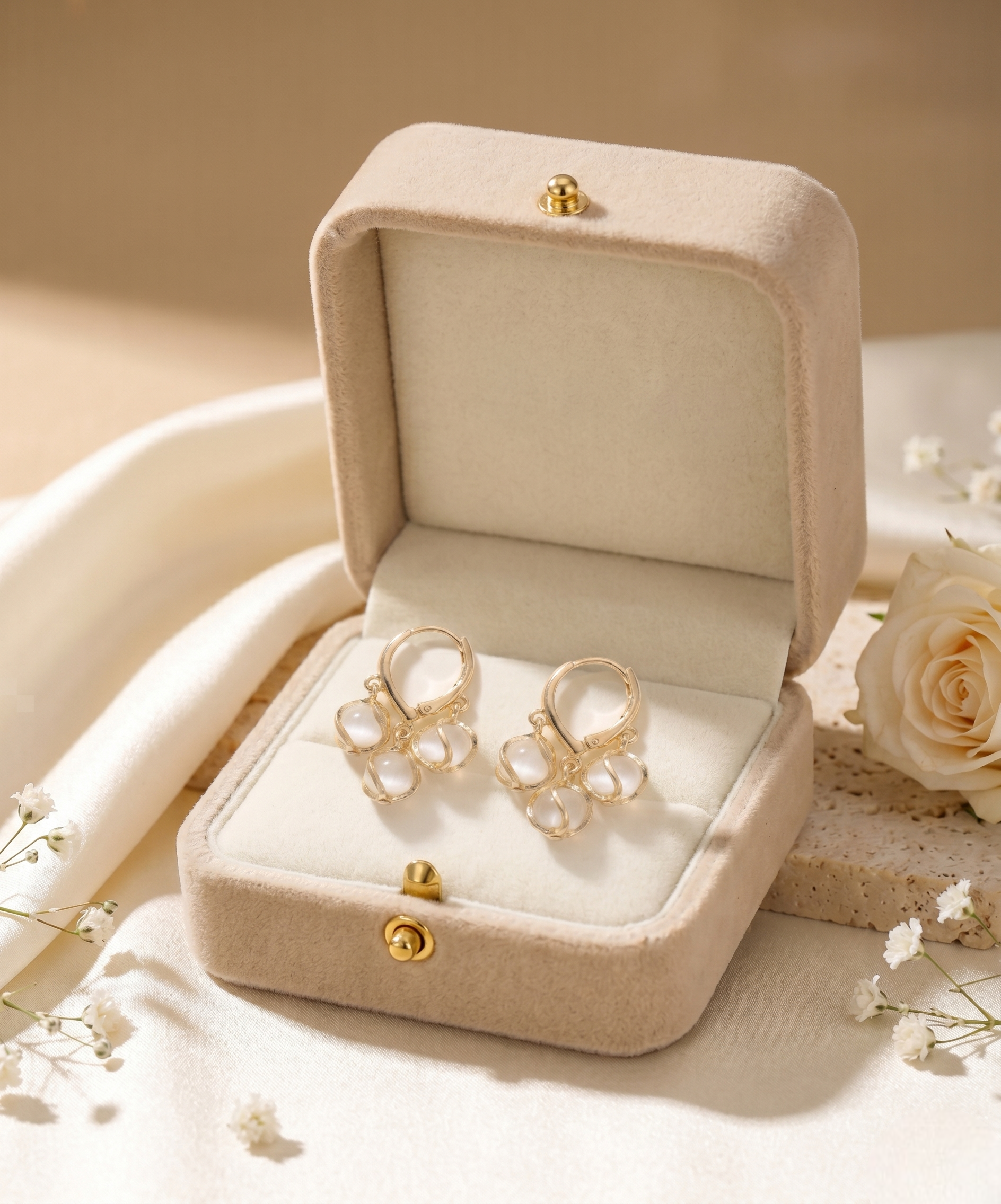 Elegant Gold-Tone Opal Charm Hoop Earrings