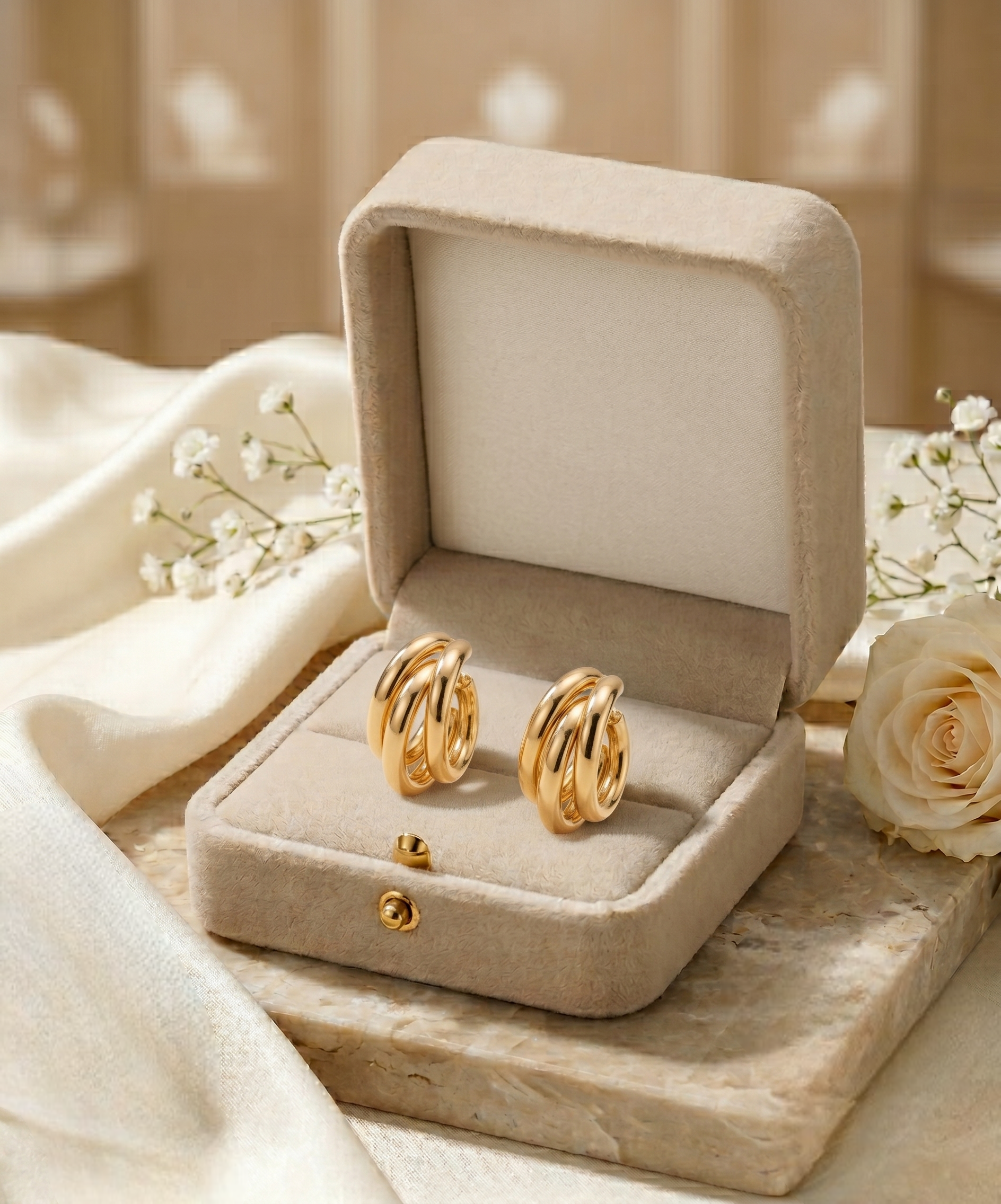 Luxe Triple Hoop Gold Earrings