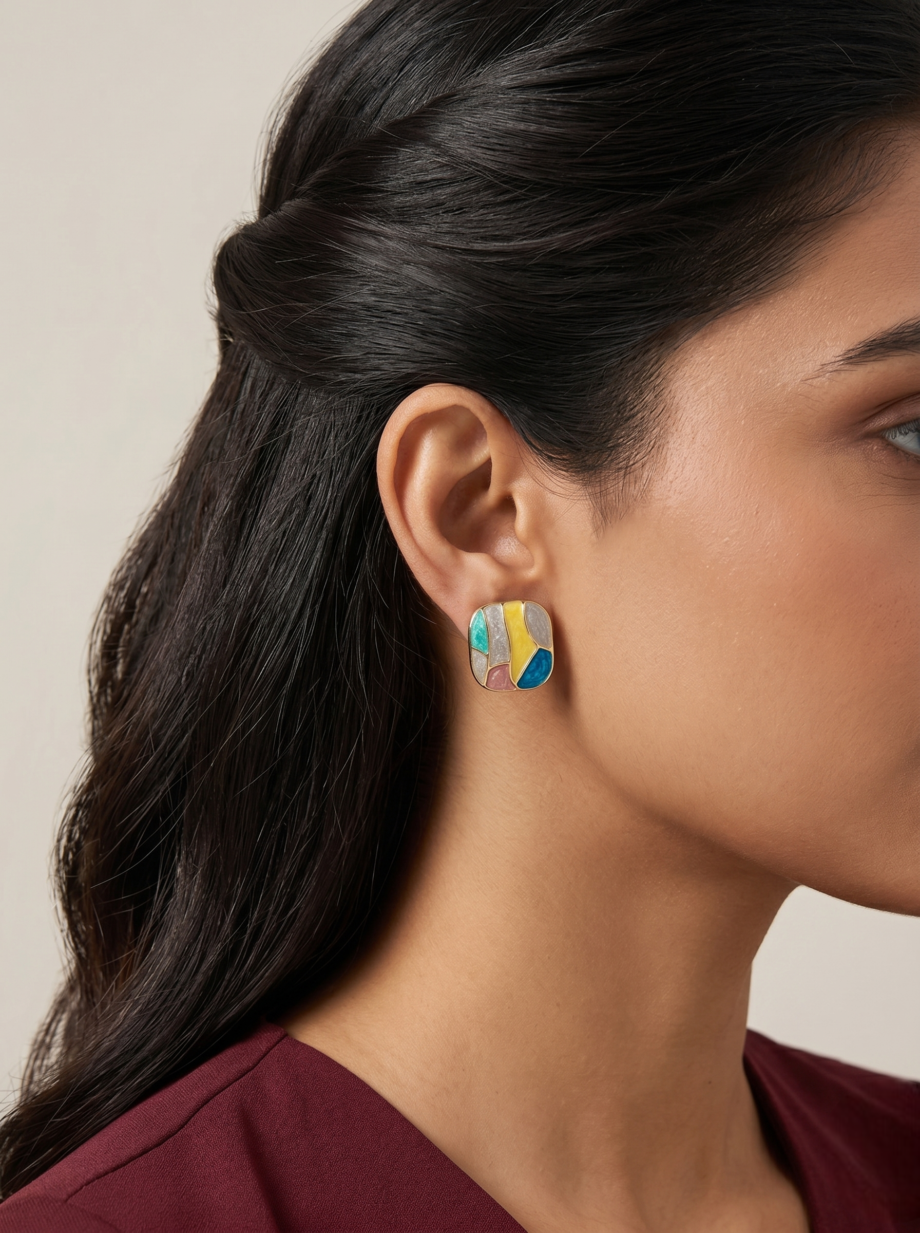 Abstract Mosaic Color Block Stud Earrings