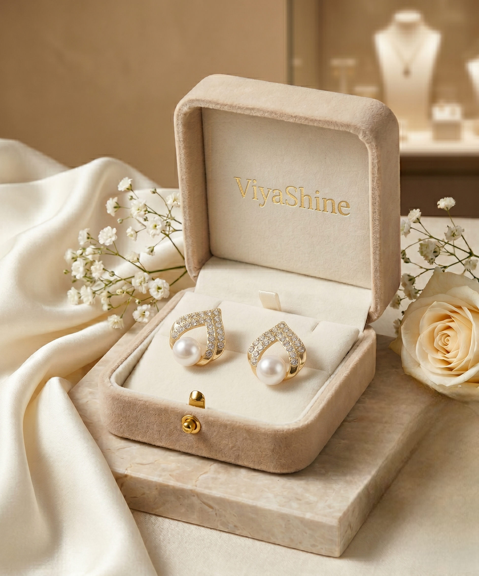 Royal Pearl Halo Stud Earrings