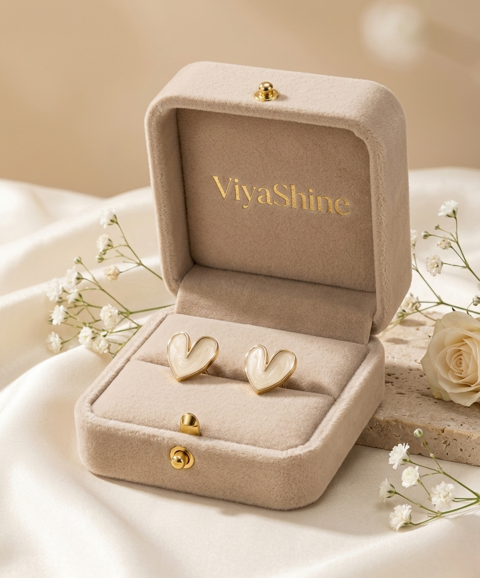 Ivory Heart Gold-Tone Stud Earrings