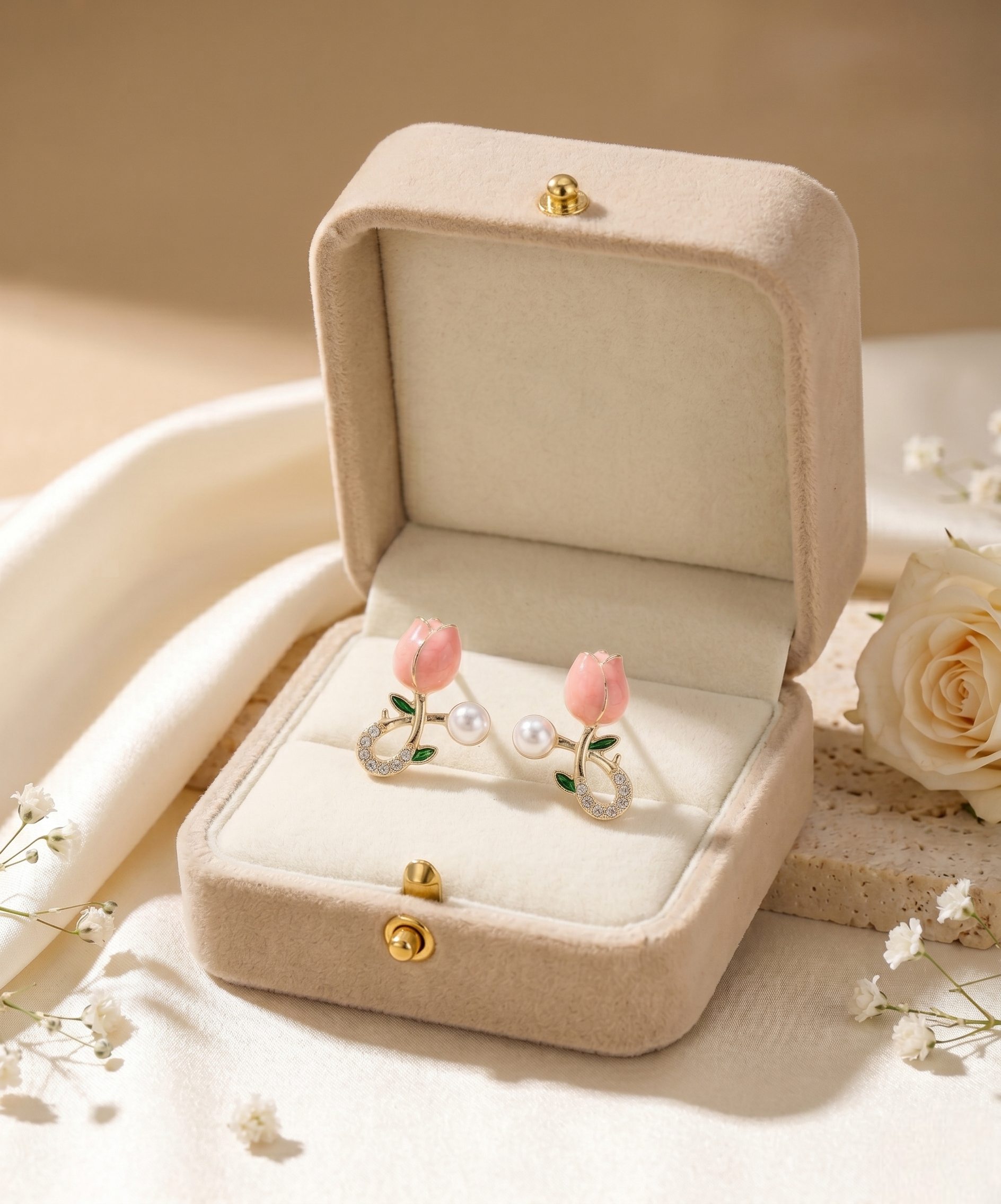 Blush Tulip Pearl Stud Earrings