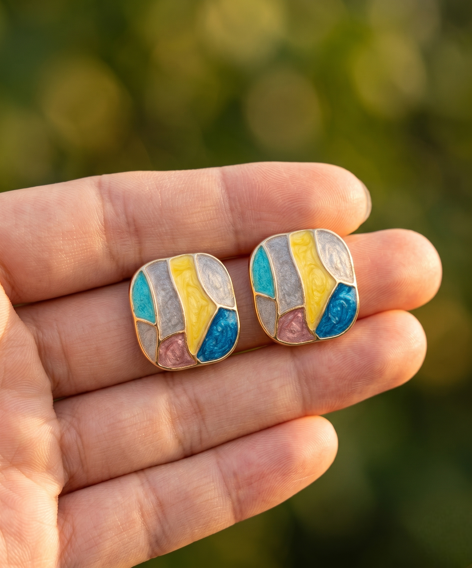 Abstract Mosaic Color Block Stud Earrings