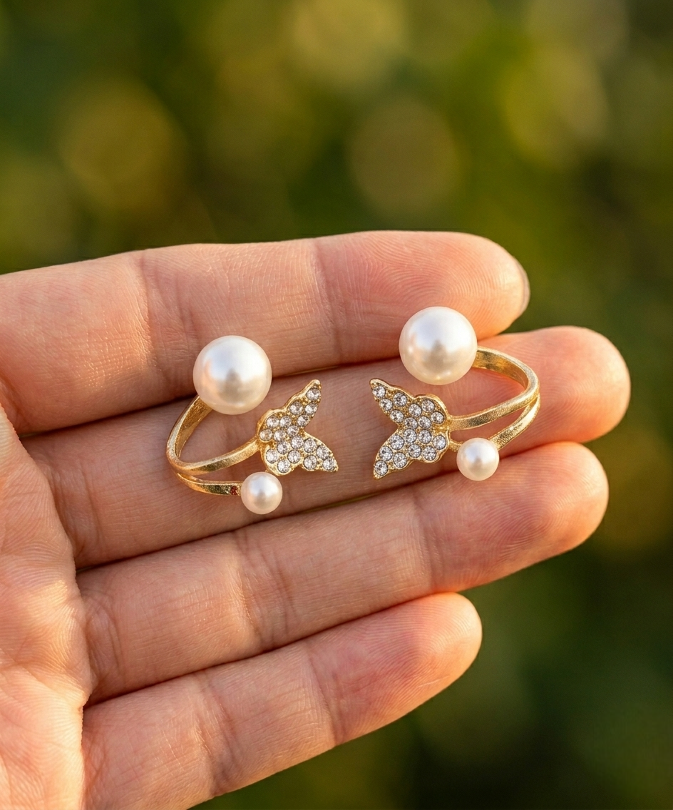 Celeste Butterfly Pearl Cuff Earrings