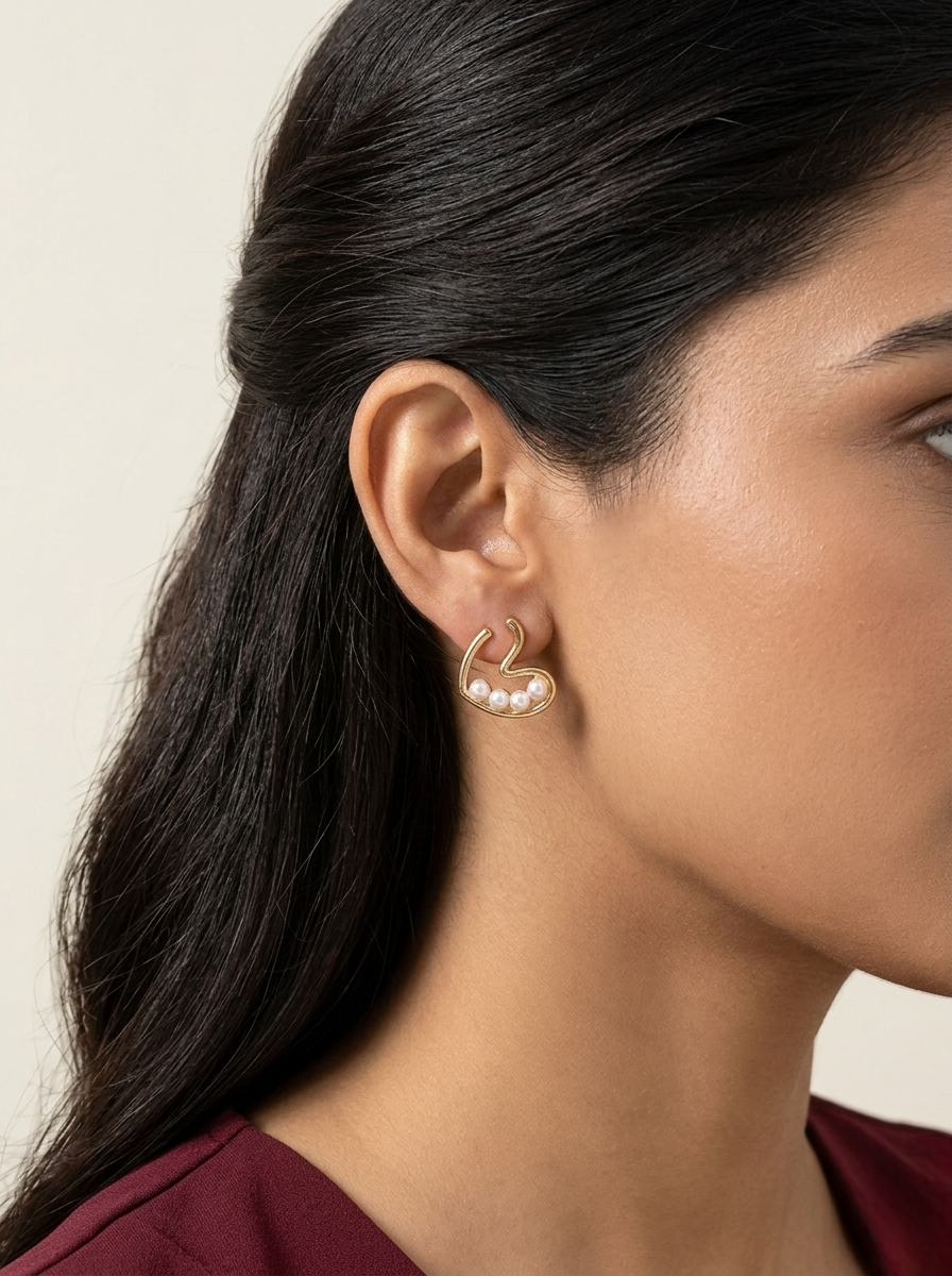 Golden Wave Pearl Cluster Stud Earrings