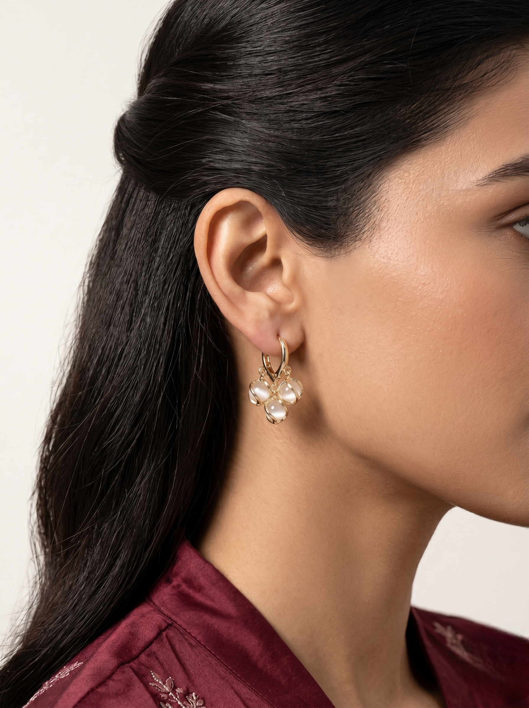 Elegant Gold-Tone Opal Charm Hoop Earrings