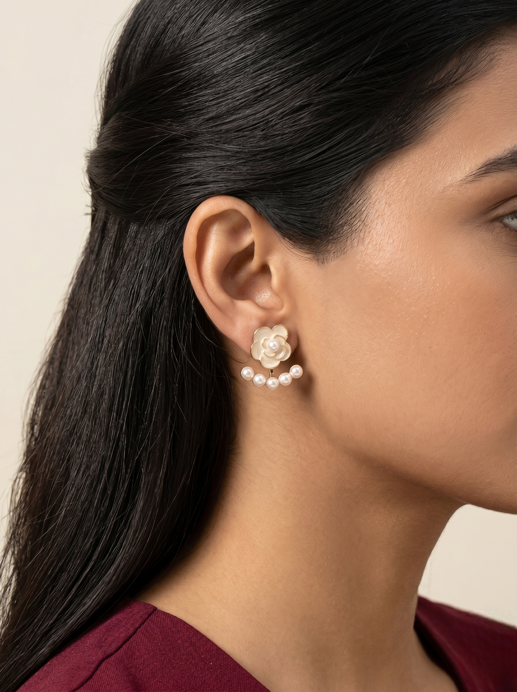 Pearl Blossom Jacket Stud Earrings
