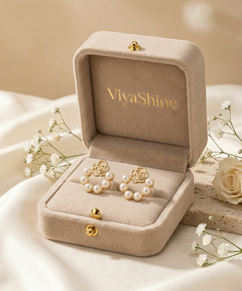 Rosette Pearl Halo Stud Earrings
