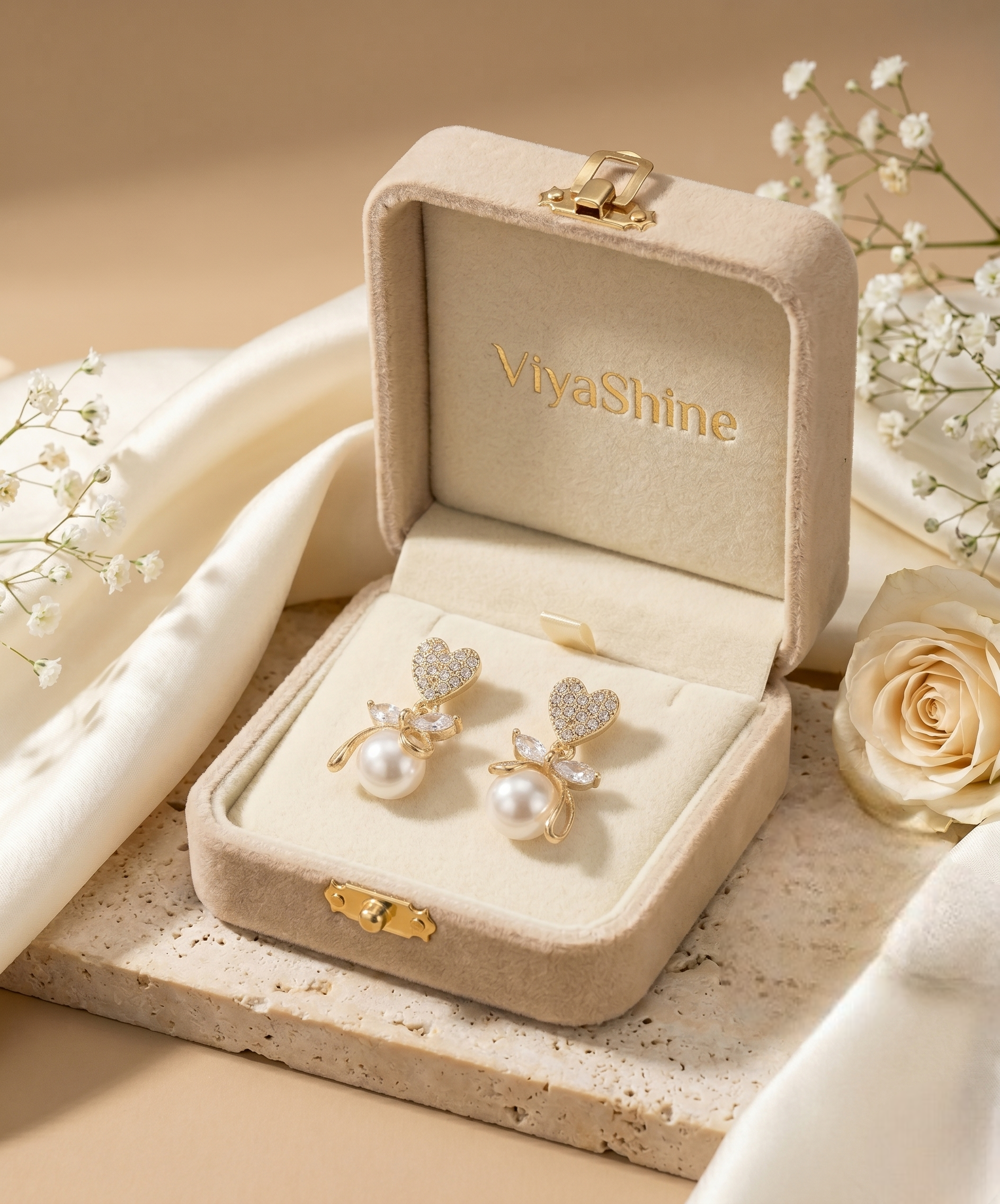Sweetheart Pearl Bow Drop Earrings