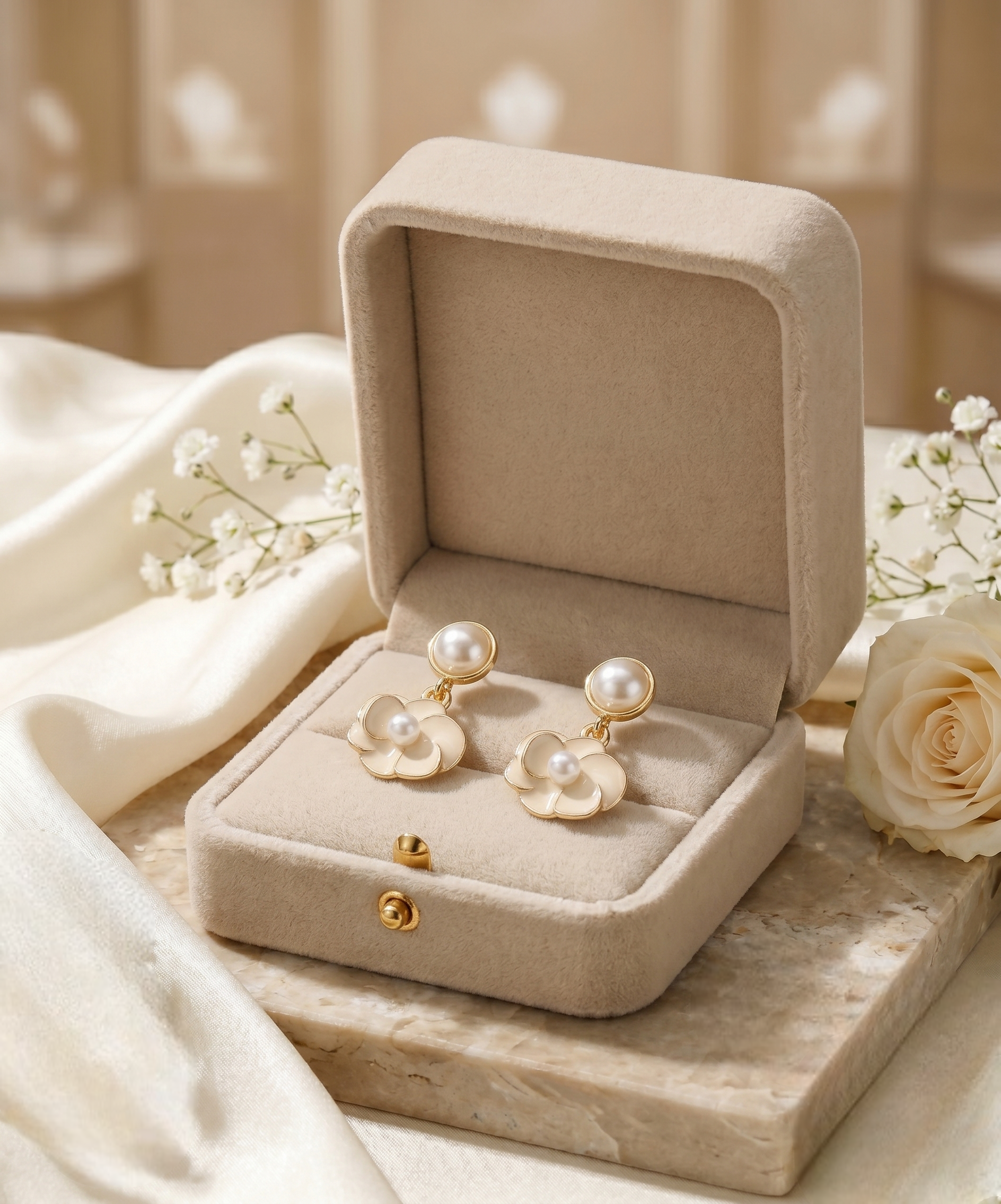 Camellia Pearl Blossom Earrings