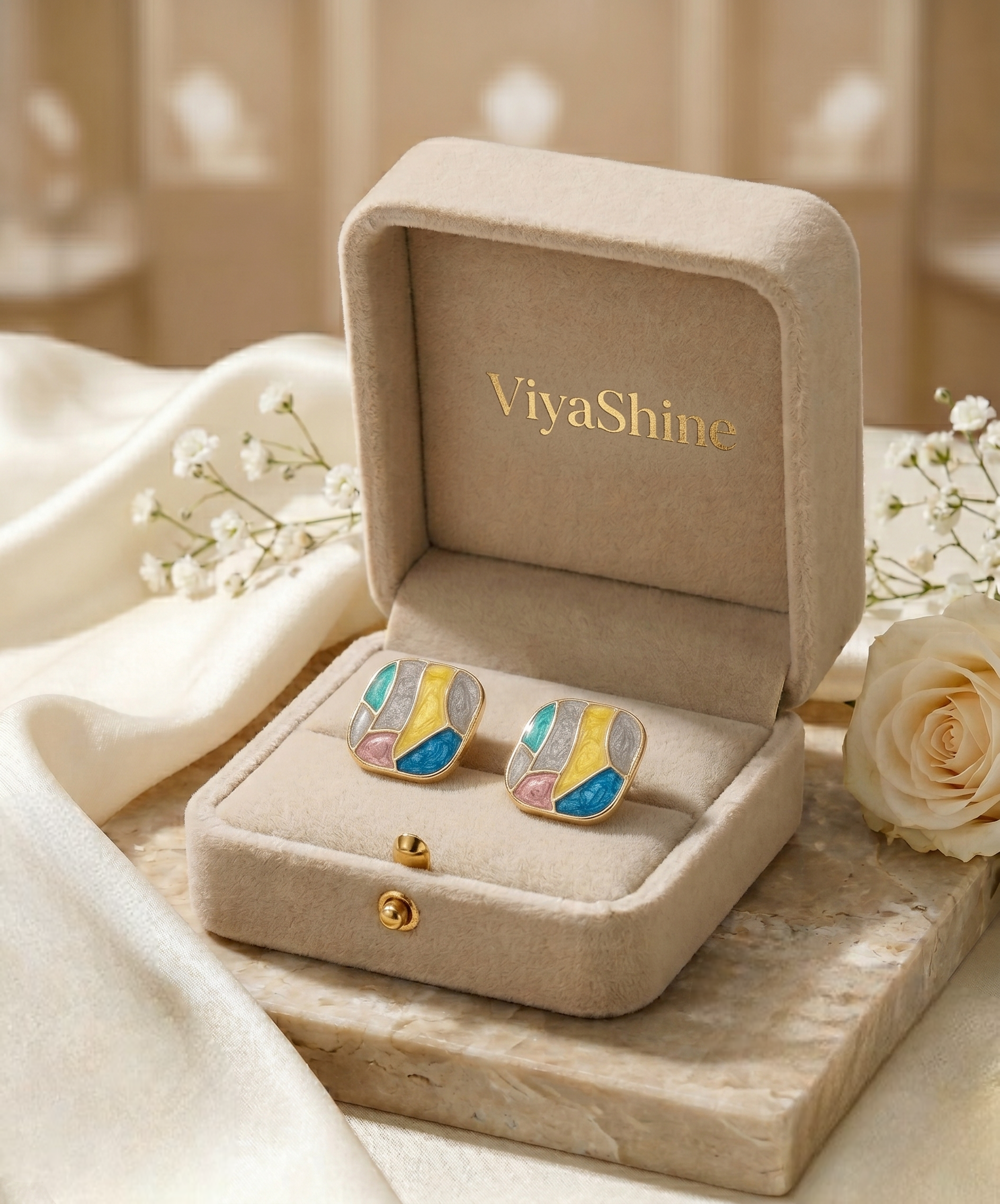 Abstract Mosaic Color Block Stud Earrings