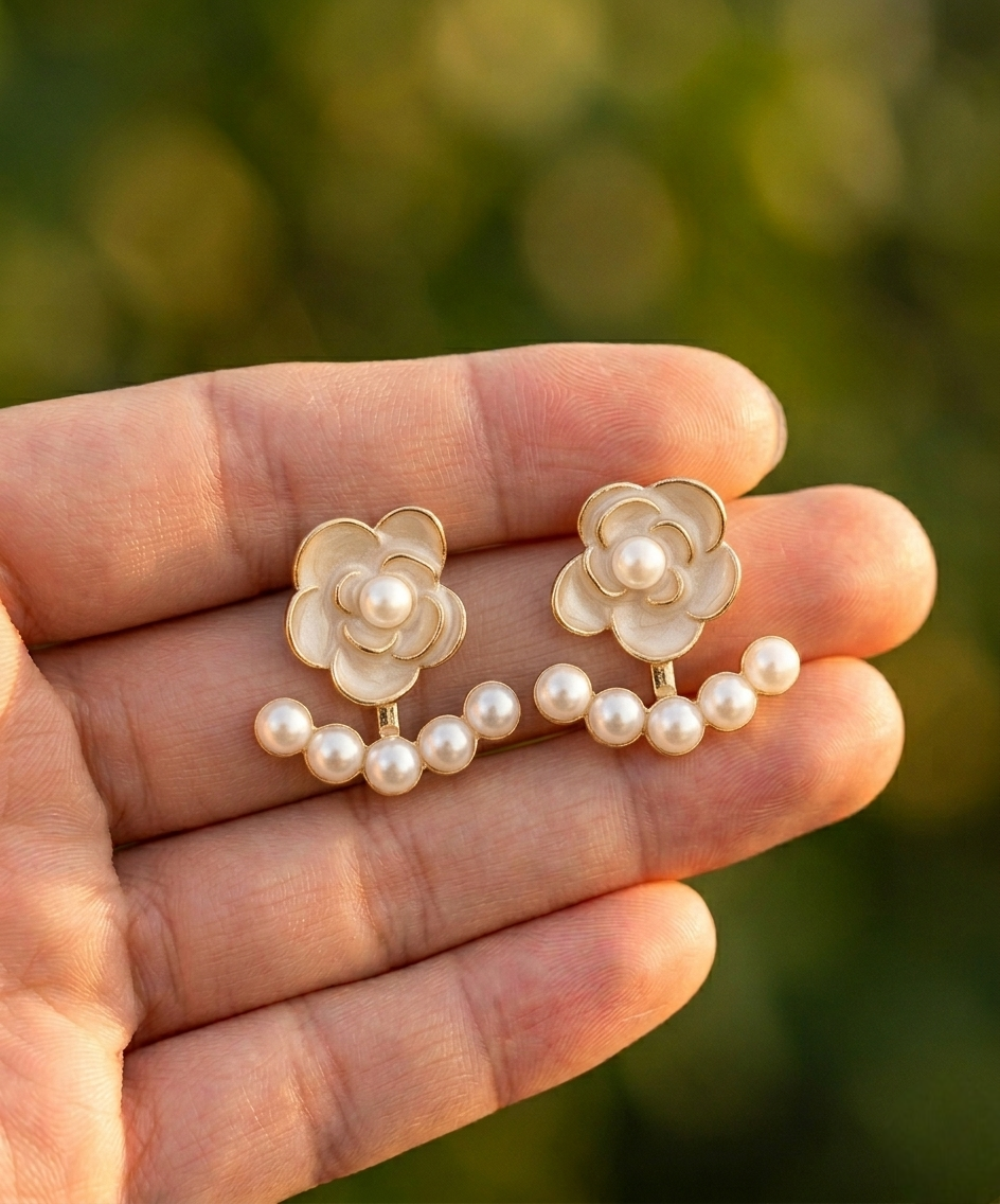 Pearl Blossom Jacket Stud Earrings