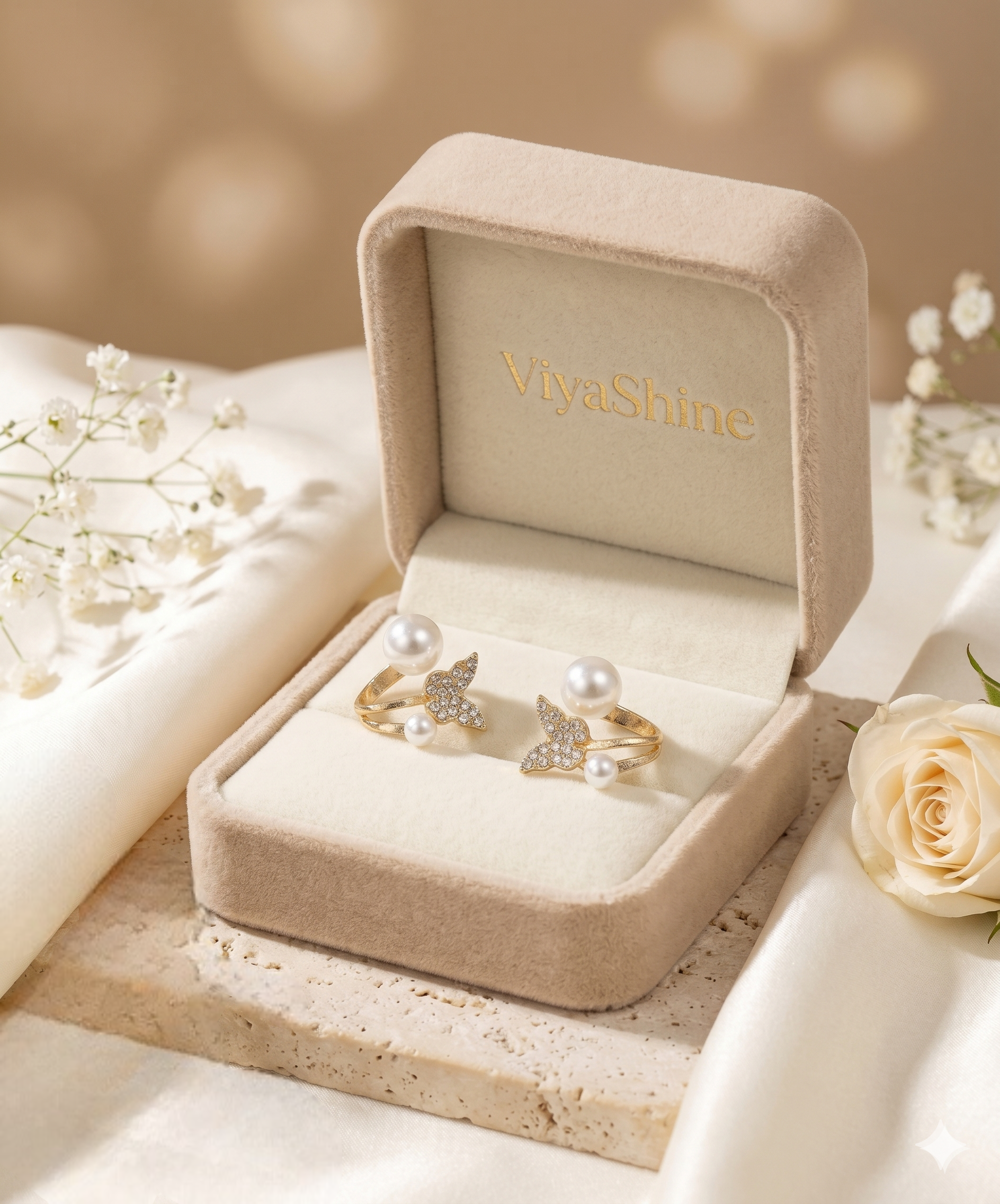 Celeste Butterfly Pearl Cuff Earrings