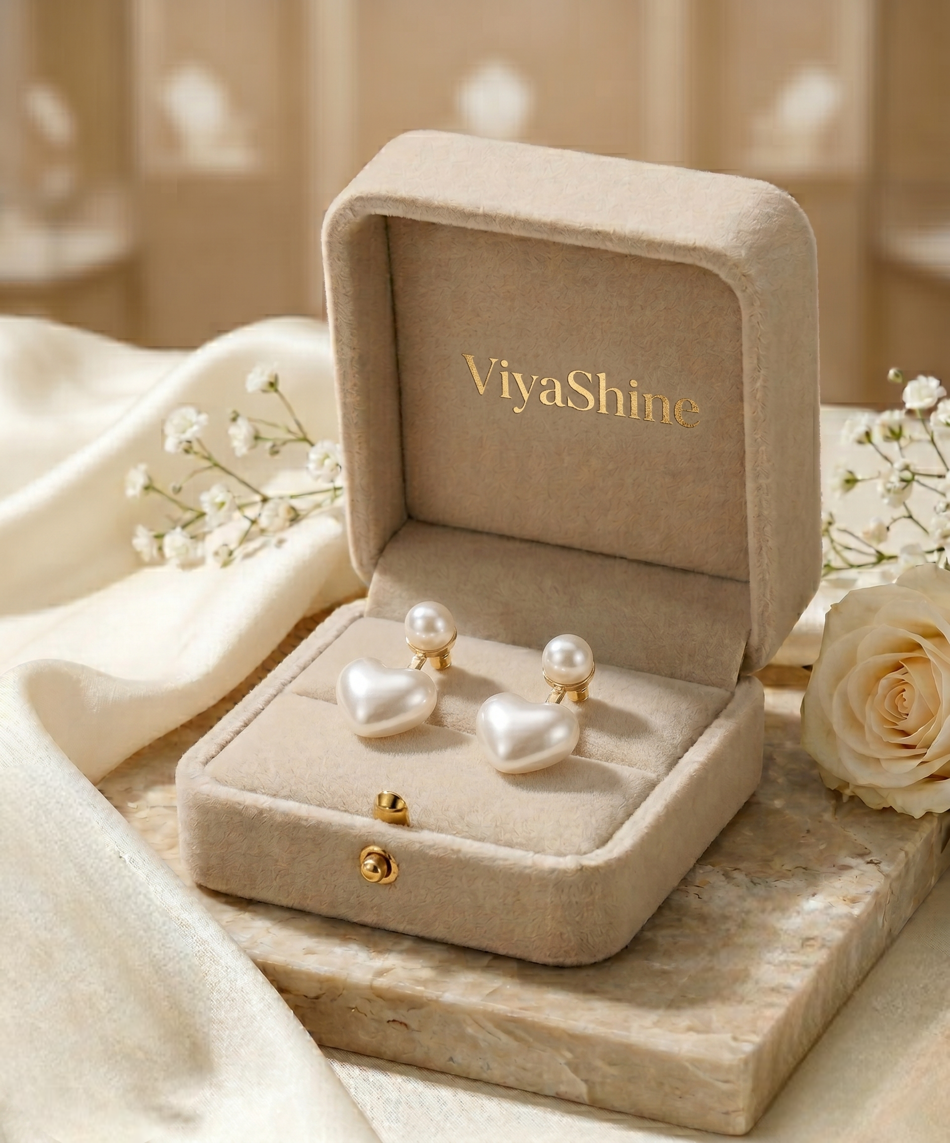 Elegant Pearl Heart Double-Sided Stud Earrings