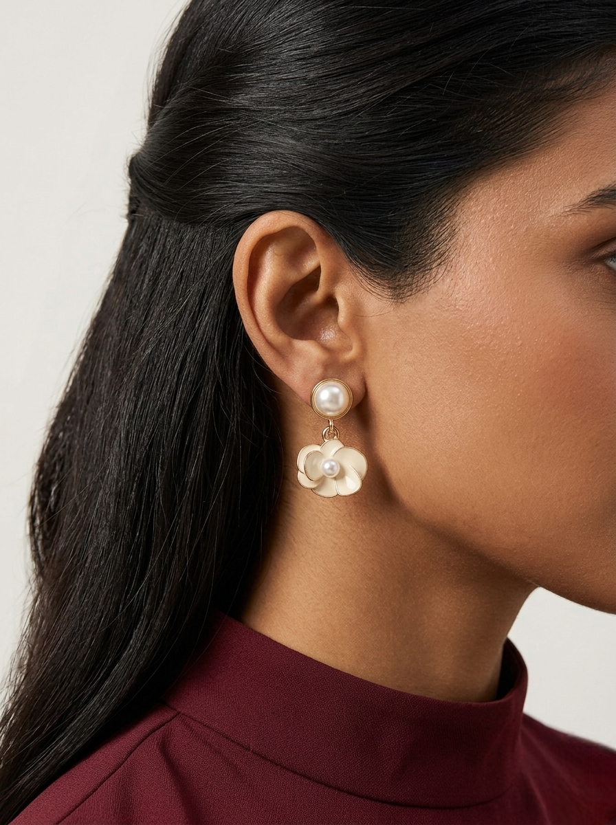 Camellia Pearl Blossom Earrings