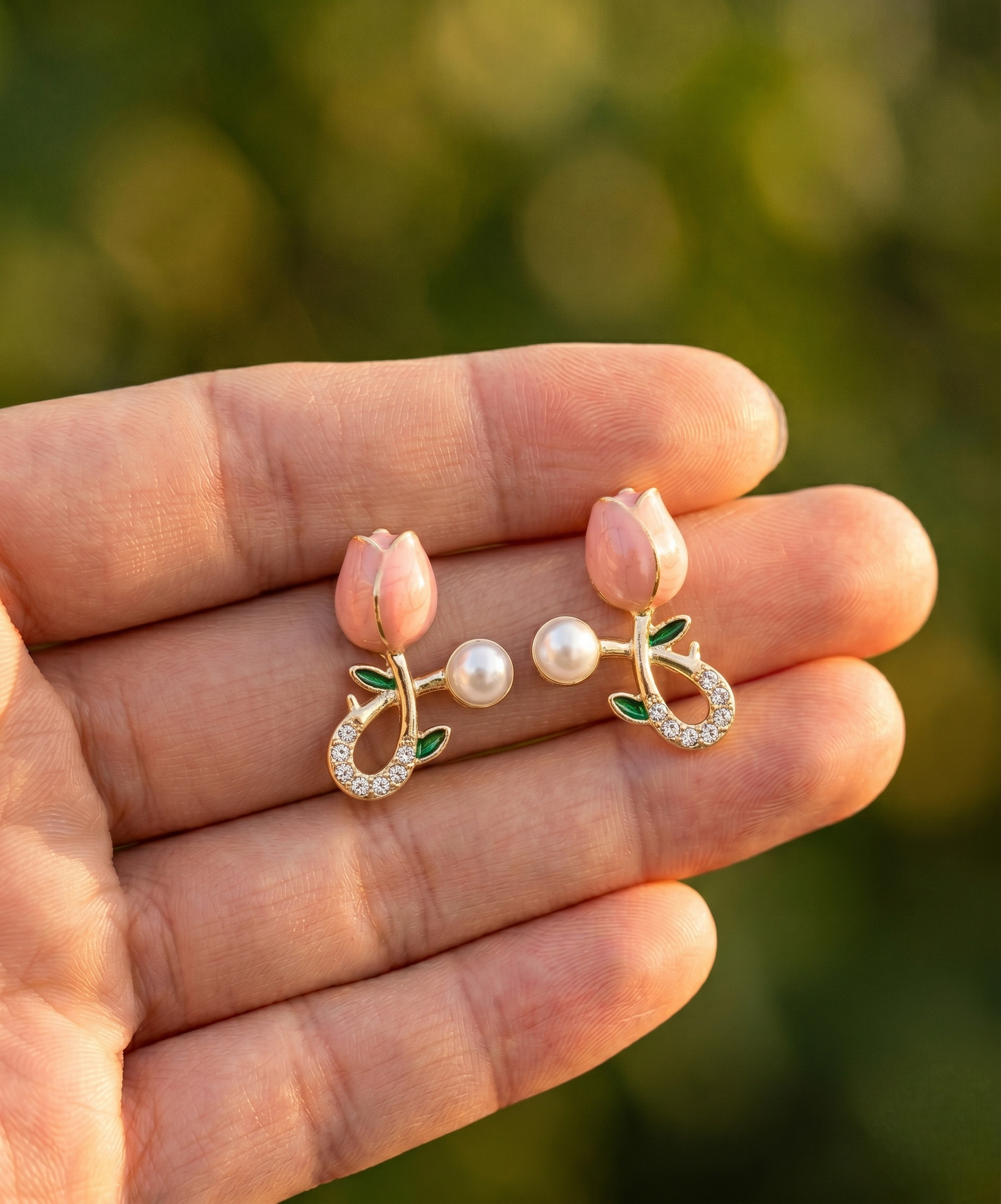 Blush Tulip Pearl Stud Earrings