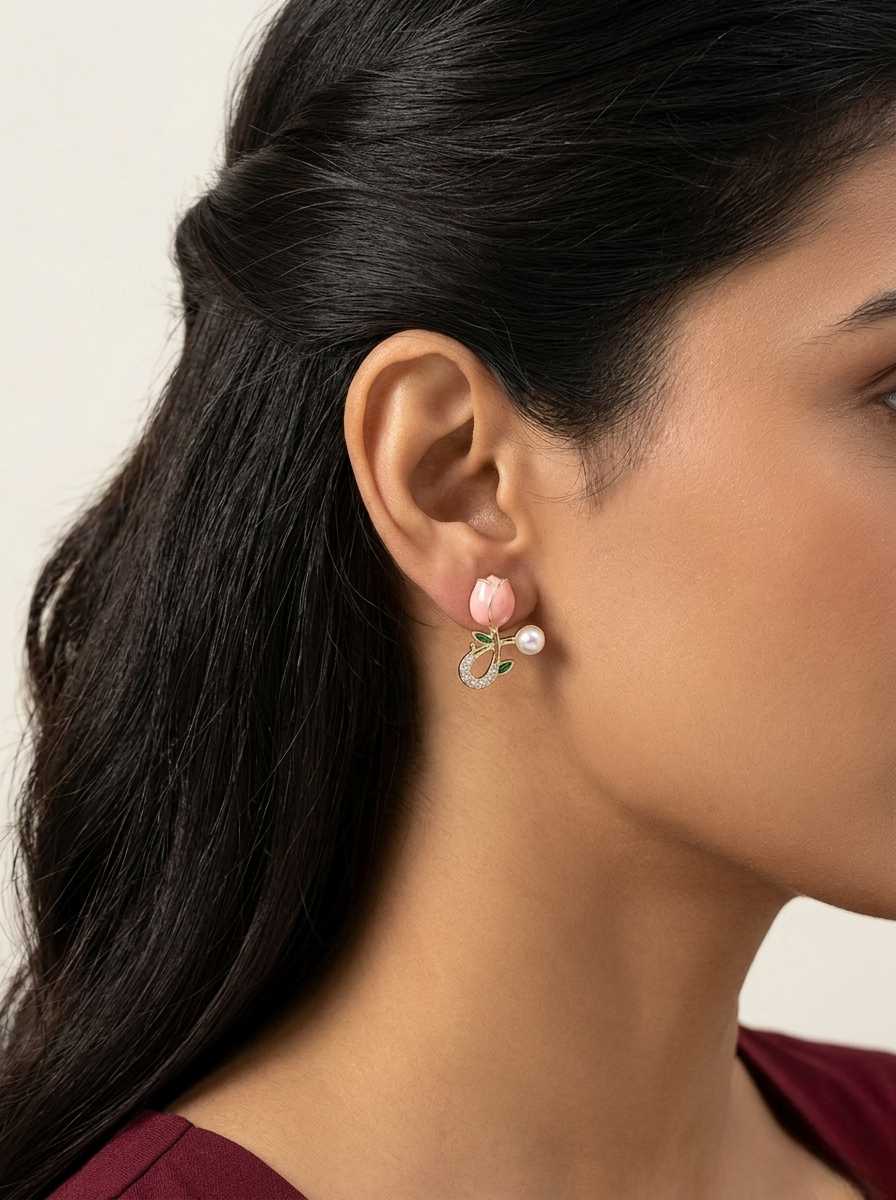 Blush Tulip Pearl Stud Earrings