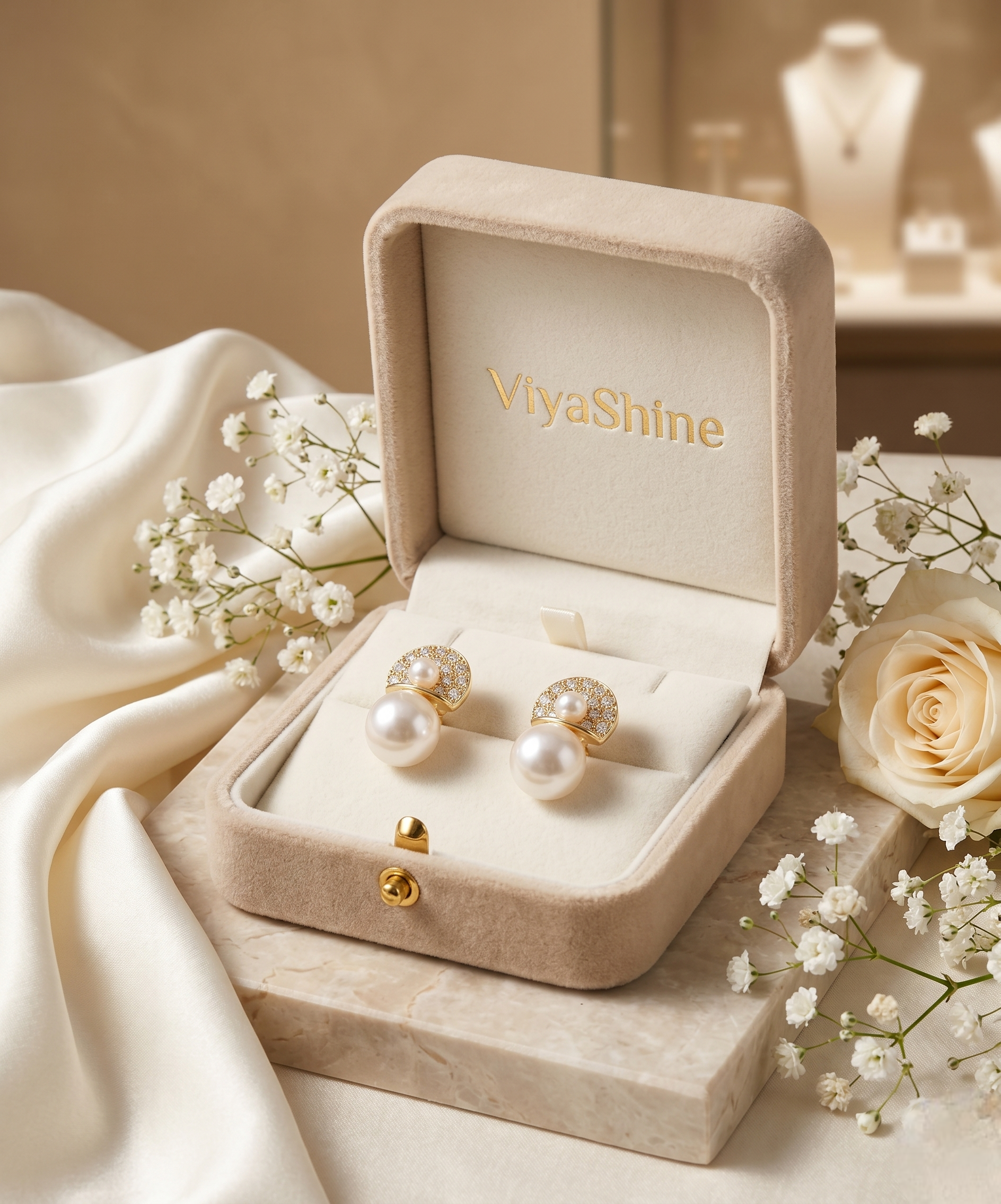 Crystal Half-Moon Pearl Drop Earrings