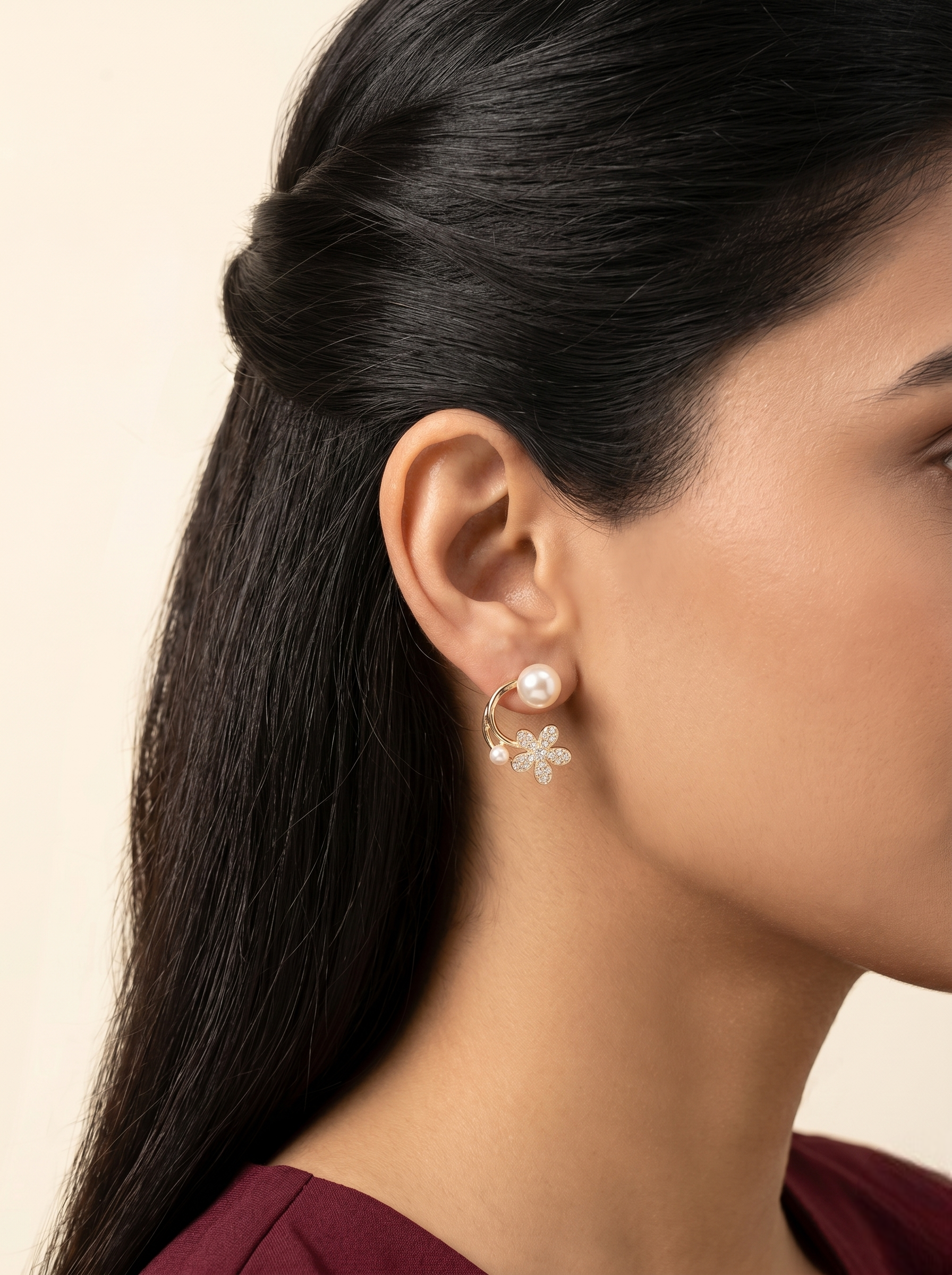 Daisy Pearl Crystal Cuff Earrings