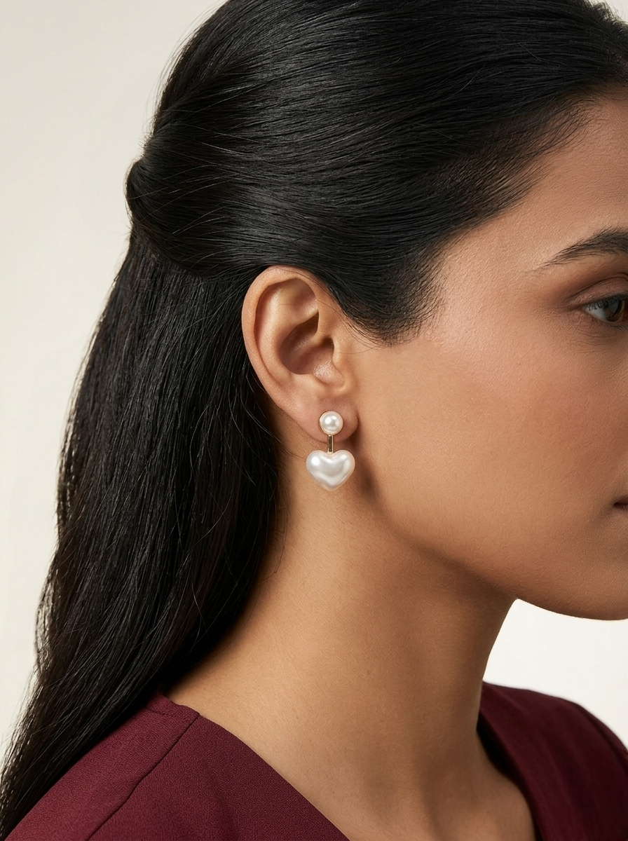 Elegant Pearl Heart Double-Sided Stud Earrings