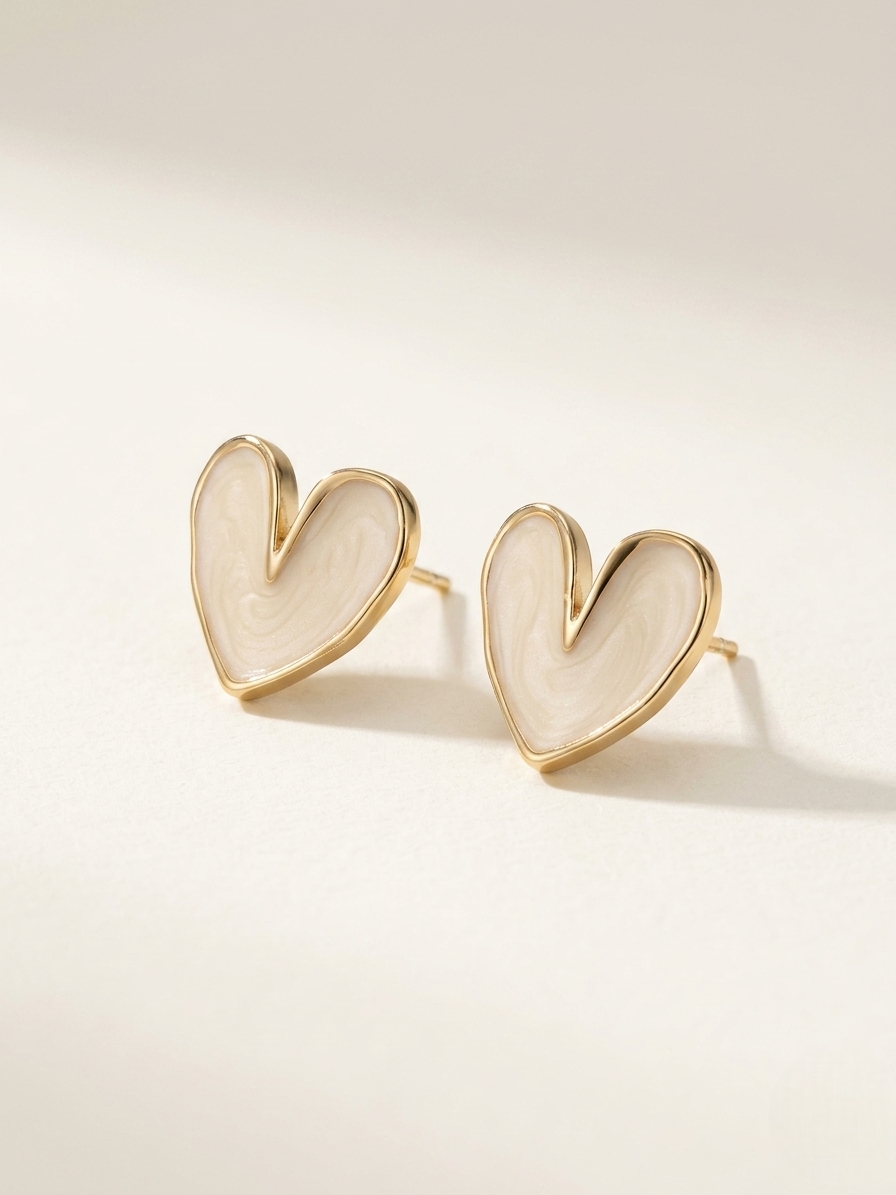 Ivory Heart Gold-Tone Stud Earrings