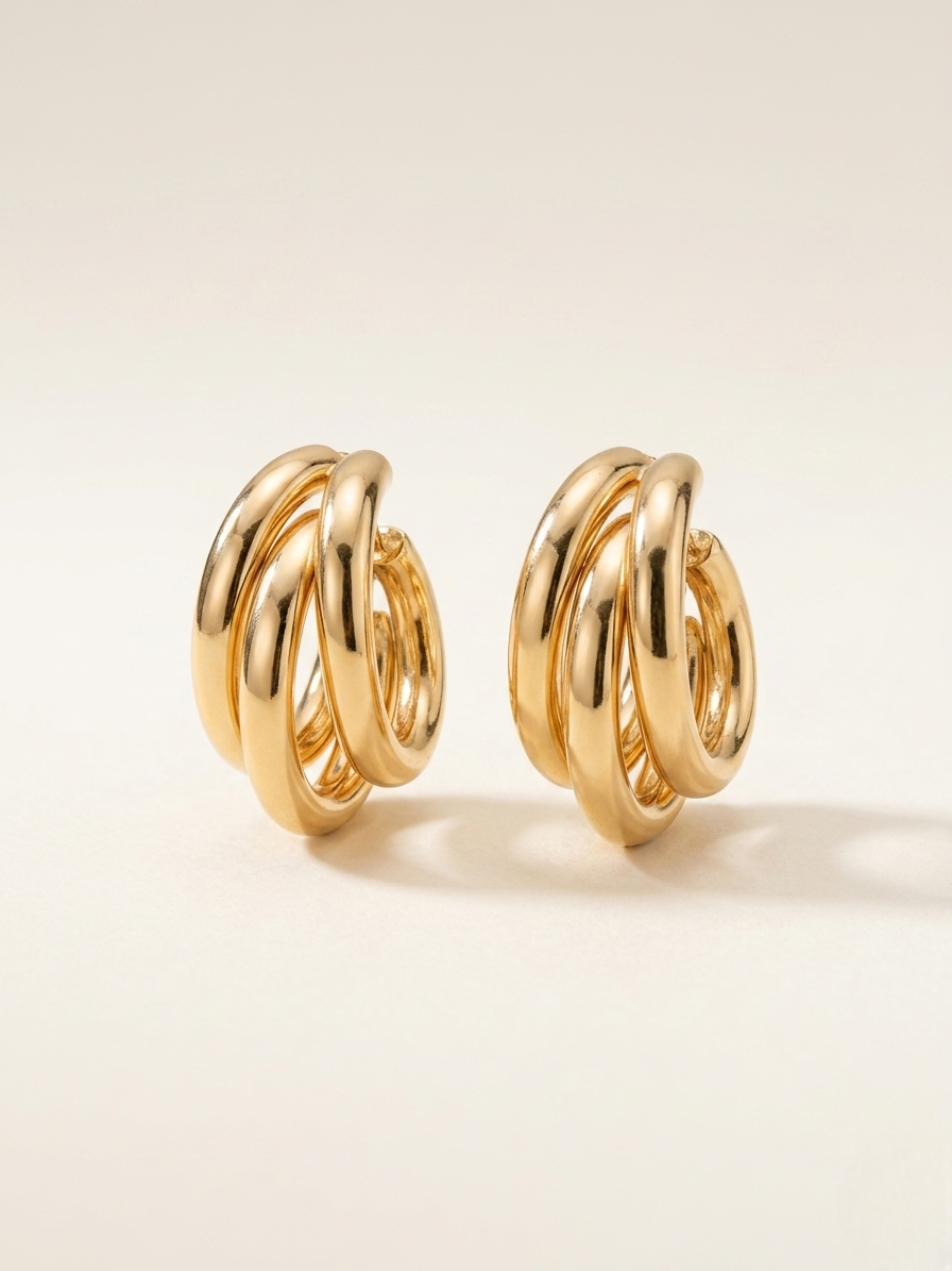 Luxe Triple Hoop Gold Earrings
