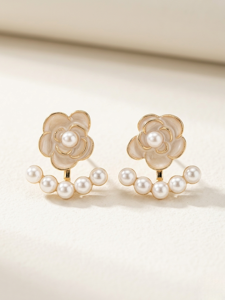 Pearl Blossom Jacket Stud Earrings