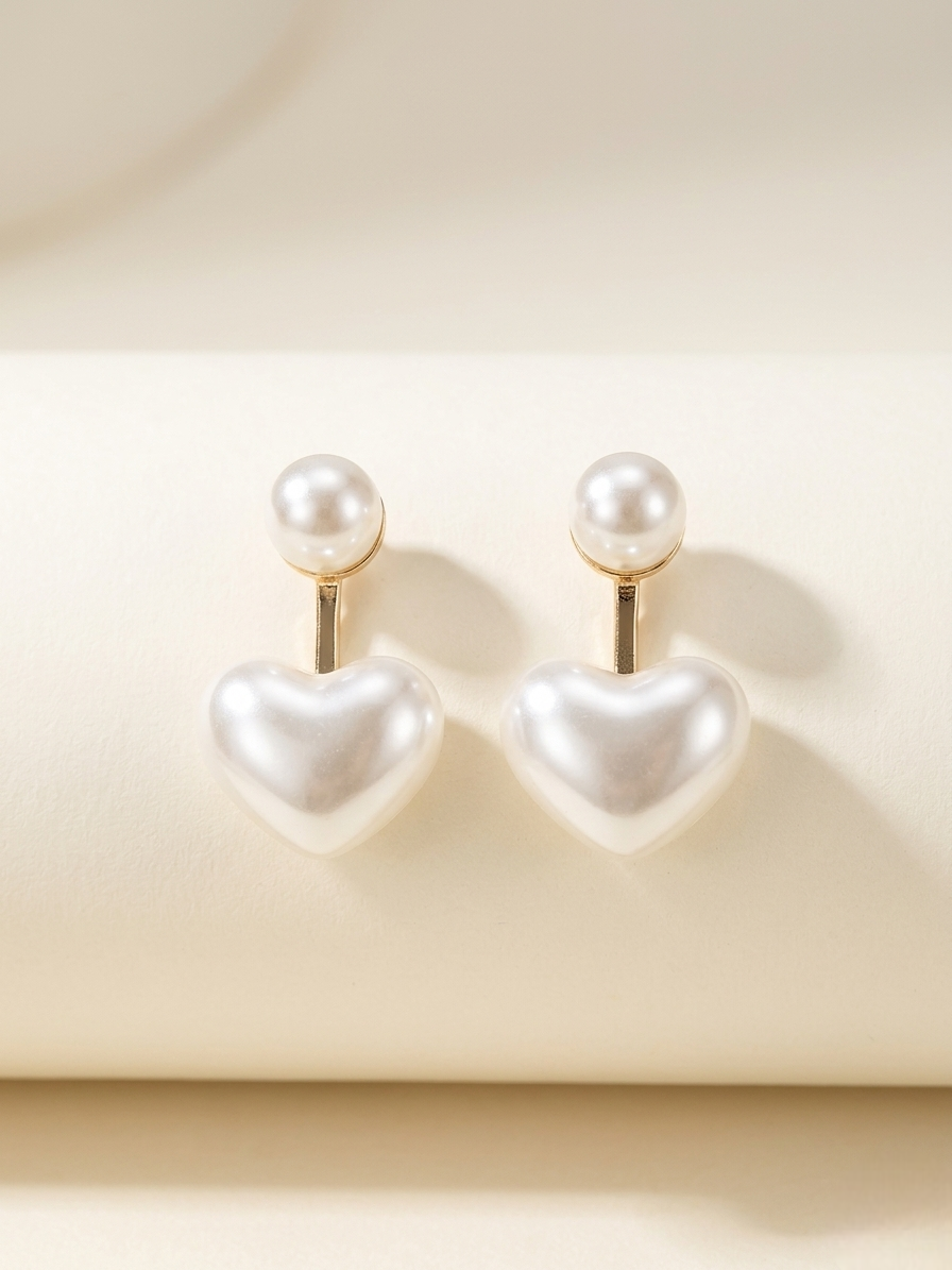 Pearl Heart Double-Sided Stud Earrings