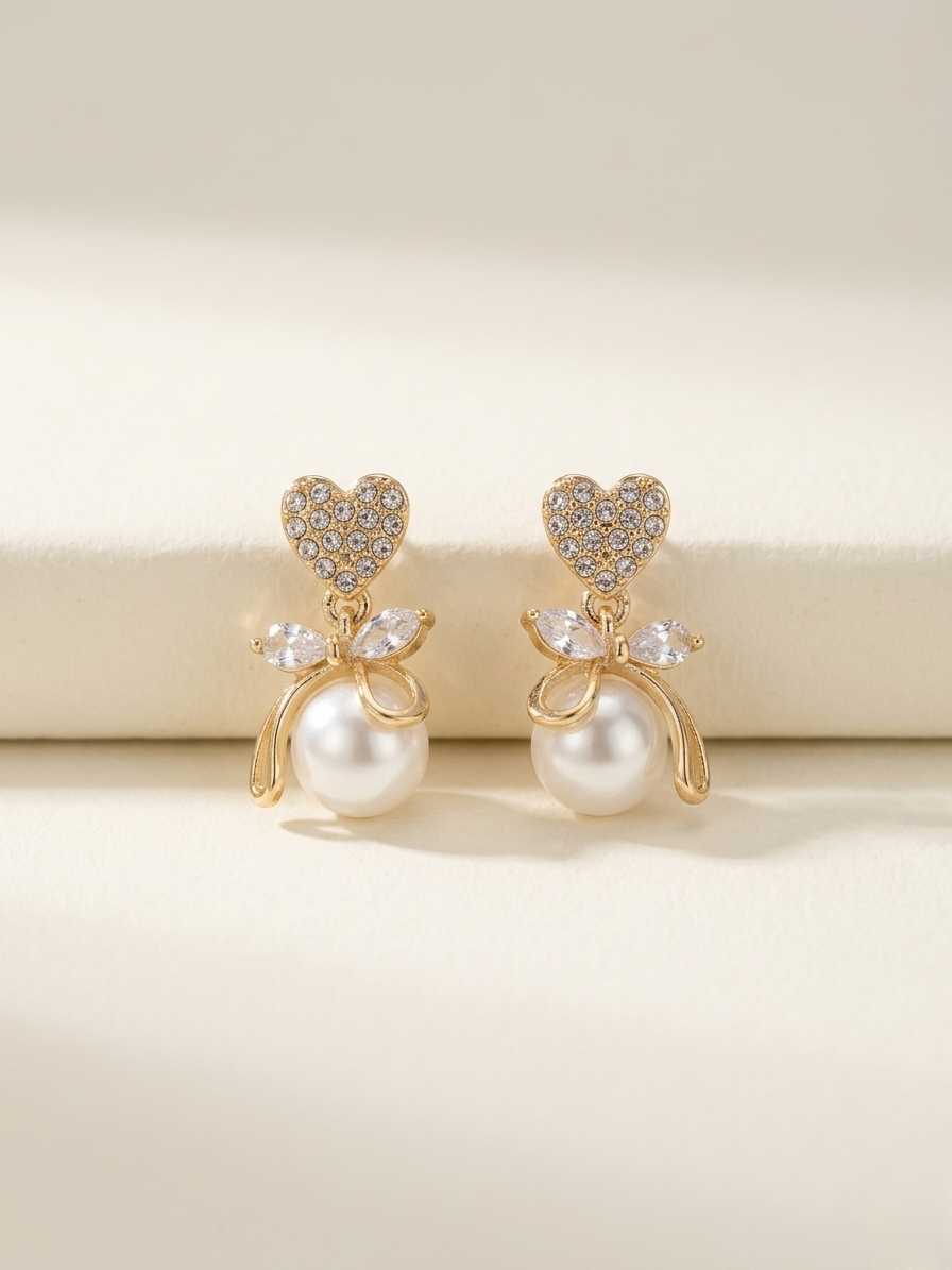 Sweetheart Pearl Bow Earrings