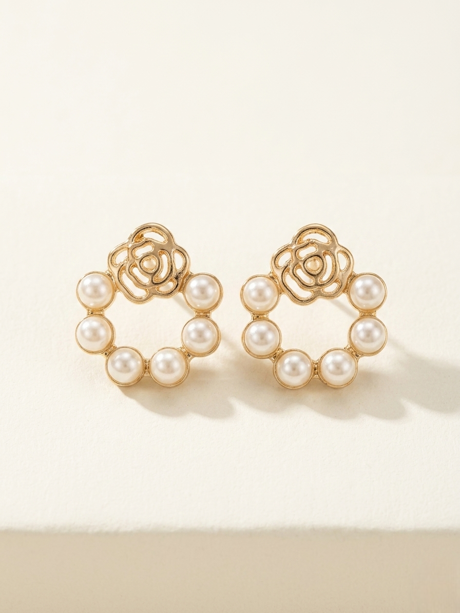 Rosette Pearl Halo Stud Earrings