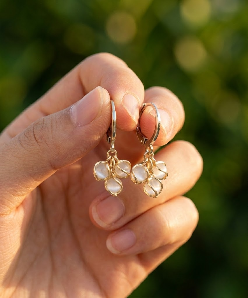 Elegant Gold-Tone Opal Charm Hoop Earrings