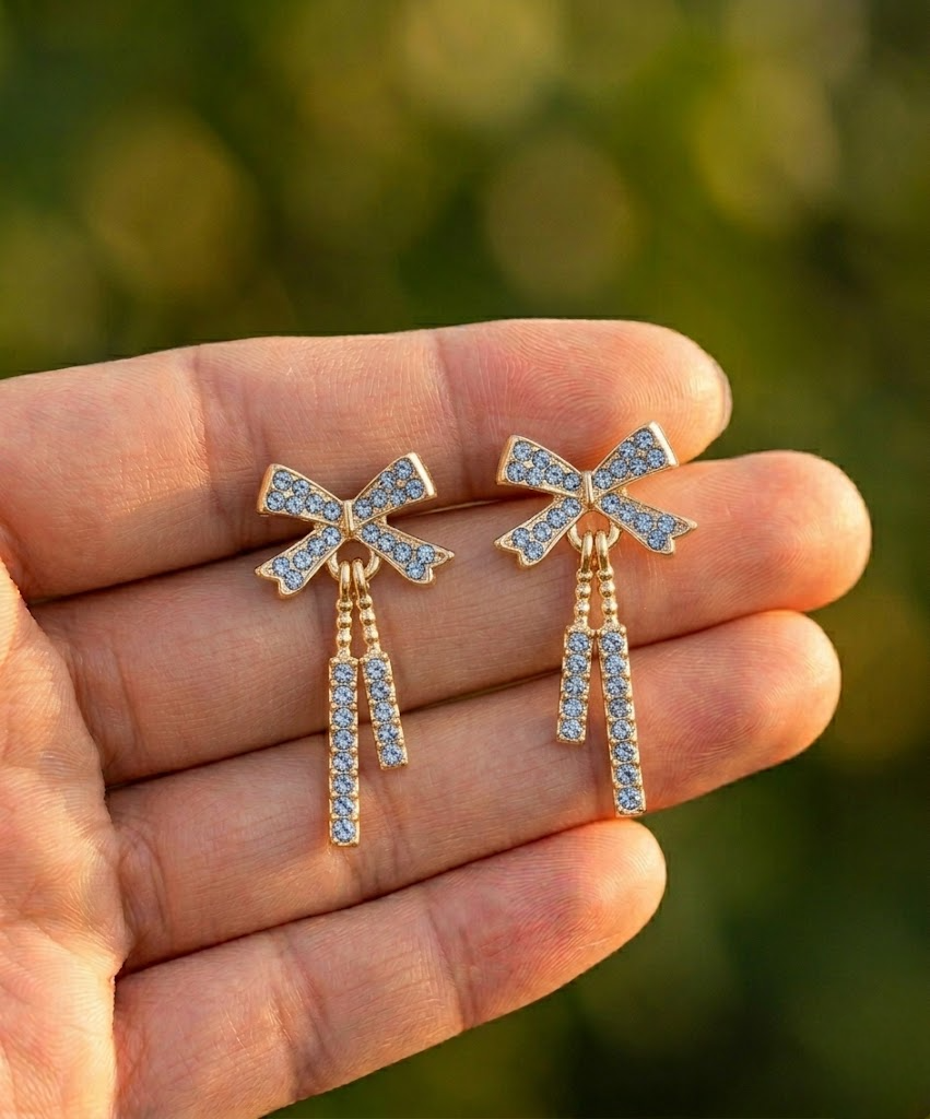 Celeste Bow Crystal Drop Earrings
